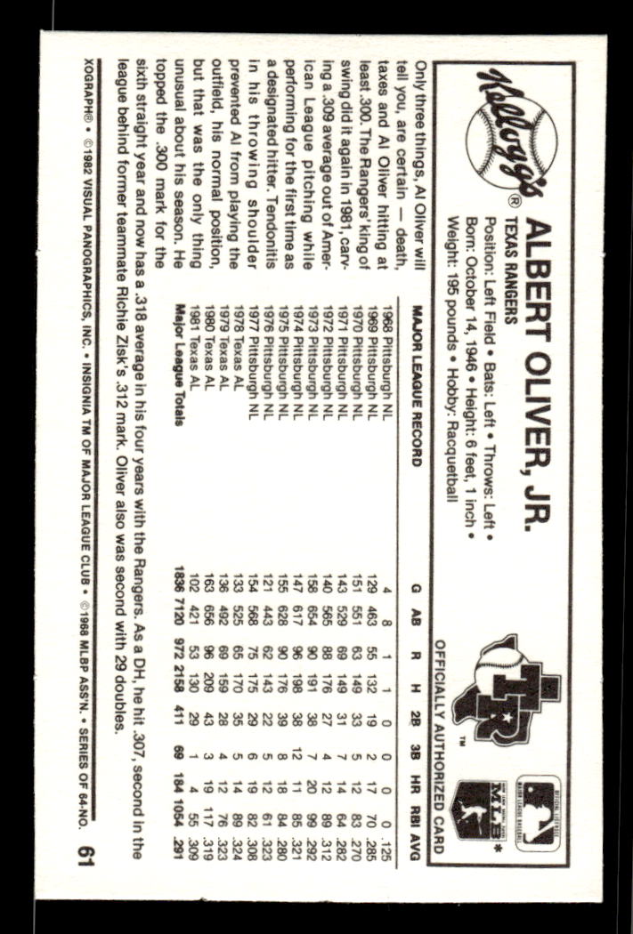 1982 Kellogg's 3-D Super Stars #61 Al Oliver