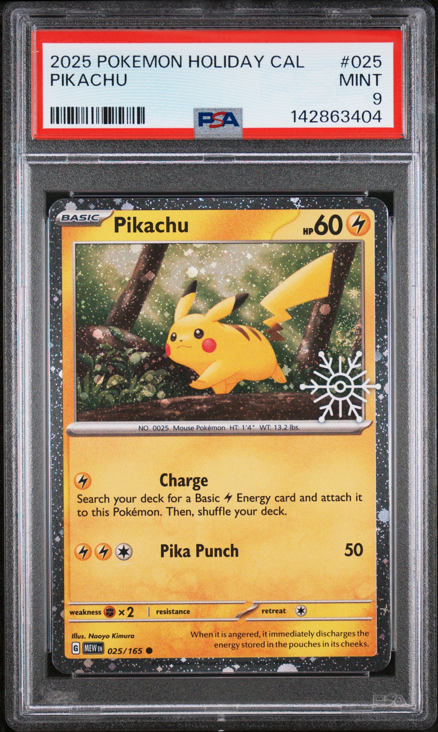 2025 Pokemon Holiday Calendar #025 Pikachu PSA 9