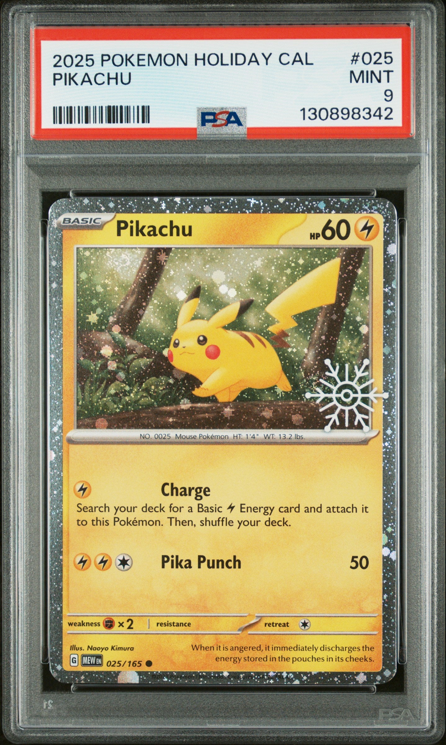 2025 Pokemon Holiday Calendar #025 Pikachu PSA 9
