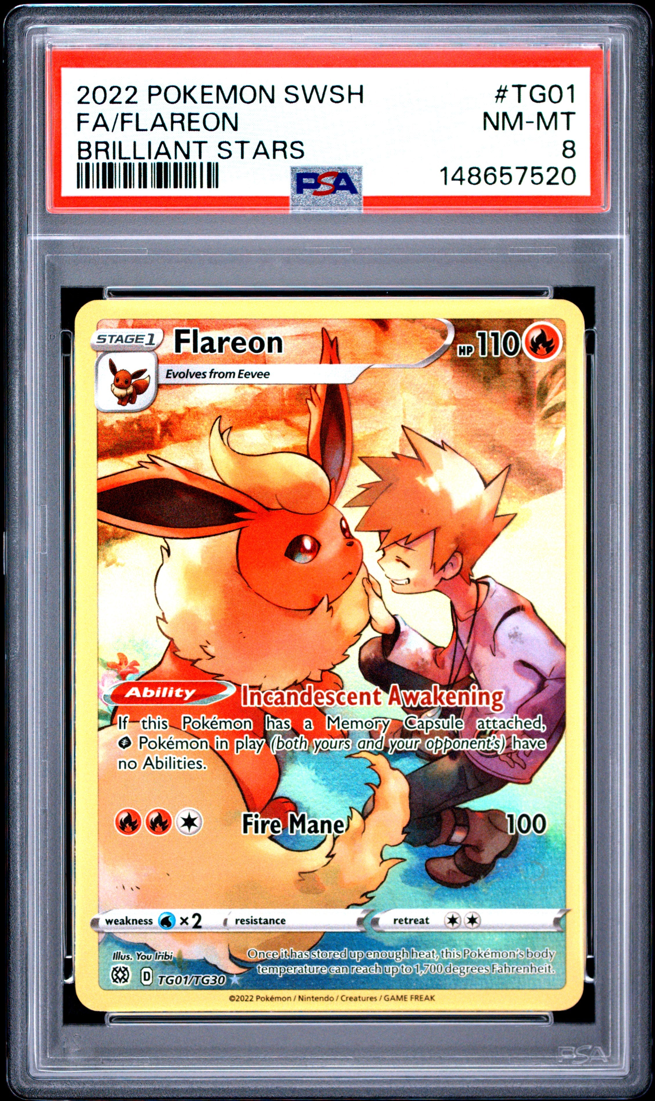 2022 Pokemon Sword & Shield  #TG01 Fa/Flareon Brilliant Stars PSA 8