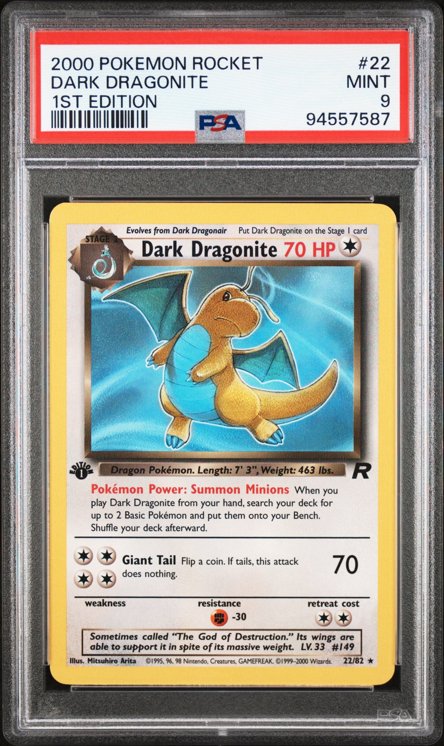 2000 Pokemon Rocket #22 Dark Dragonite 1st Edition PSA 9