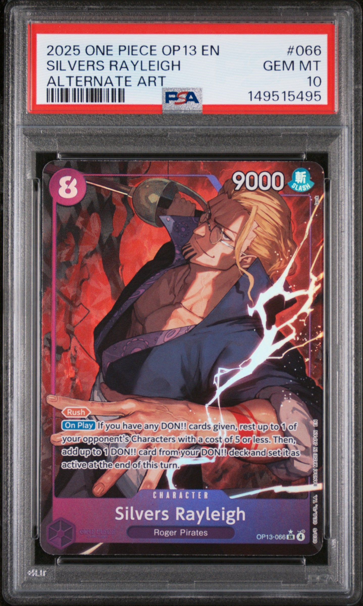 2025 One Piece Op13- #066 Silvers Rayleigh Alternate Art PSA 10