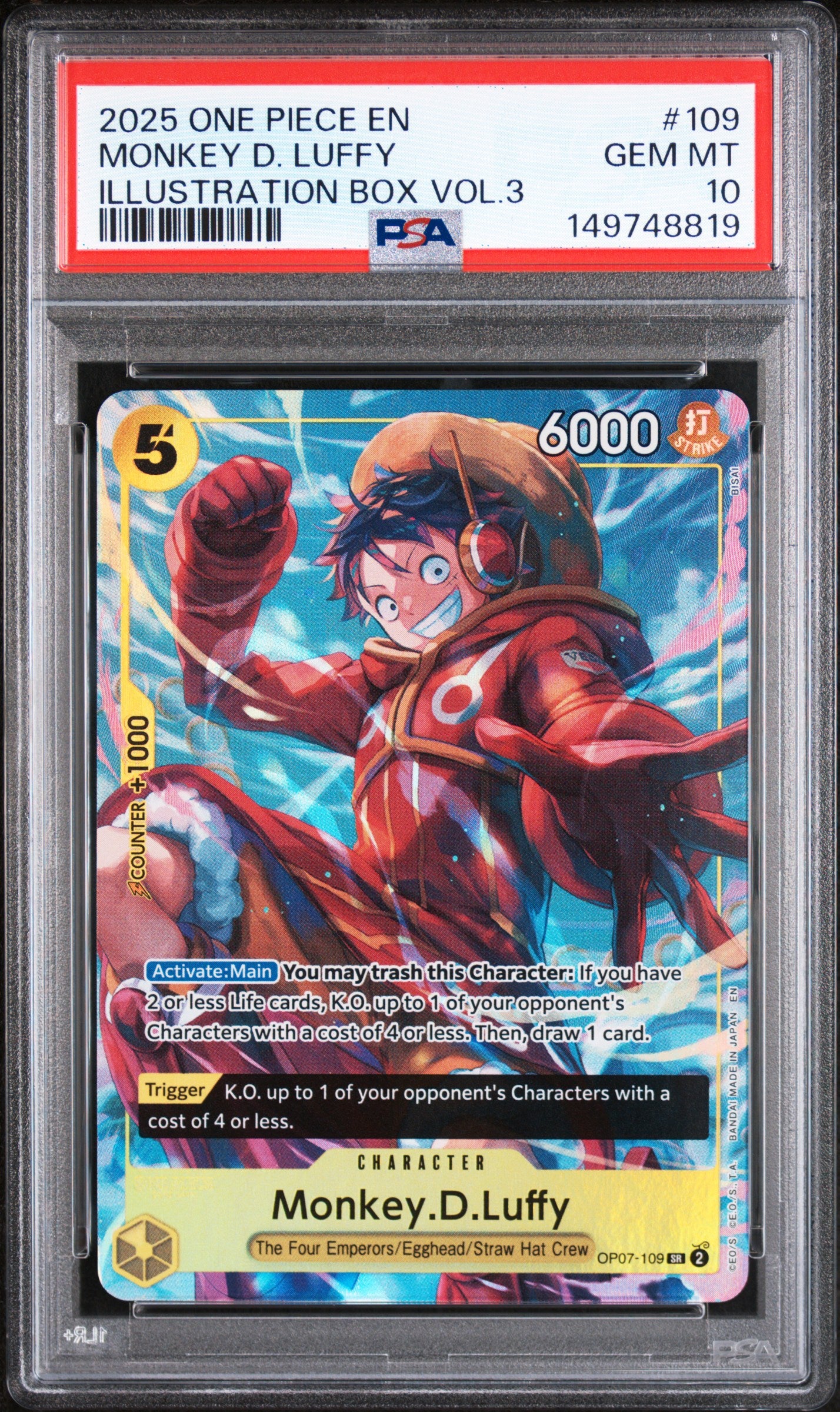 2025 One Piece Promos #109 Monkey D. Luffy Illustration Box Vol.3 PSA 10