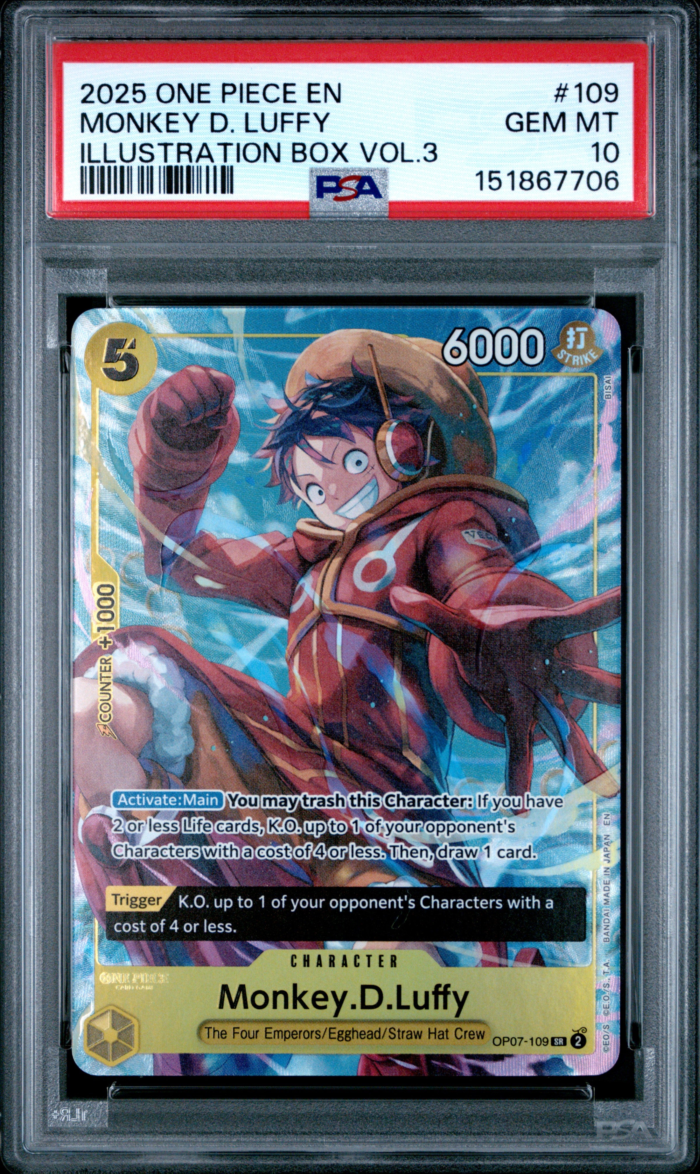 2025 One Piece Promos #109 Monkey D. Luffy Illustration Box Vol.3 PSA 10