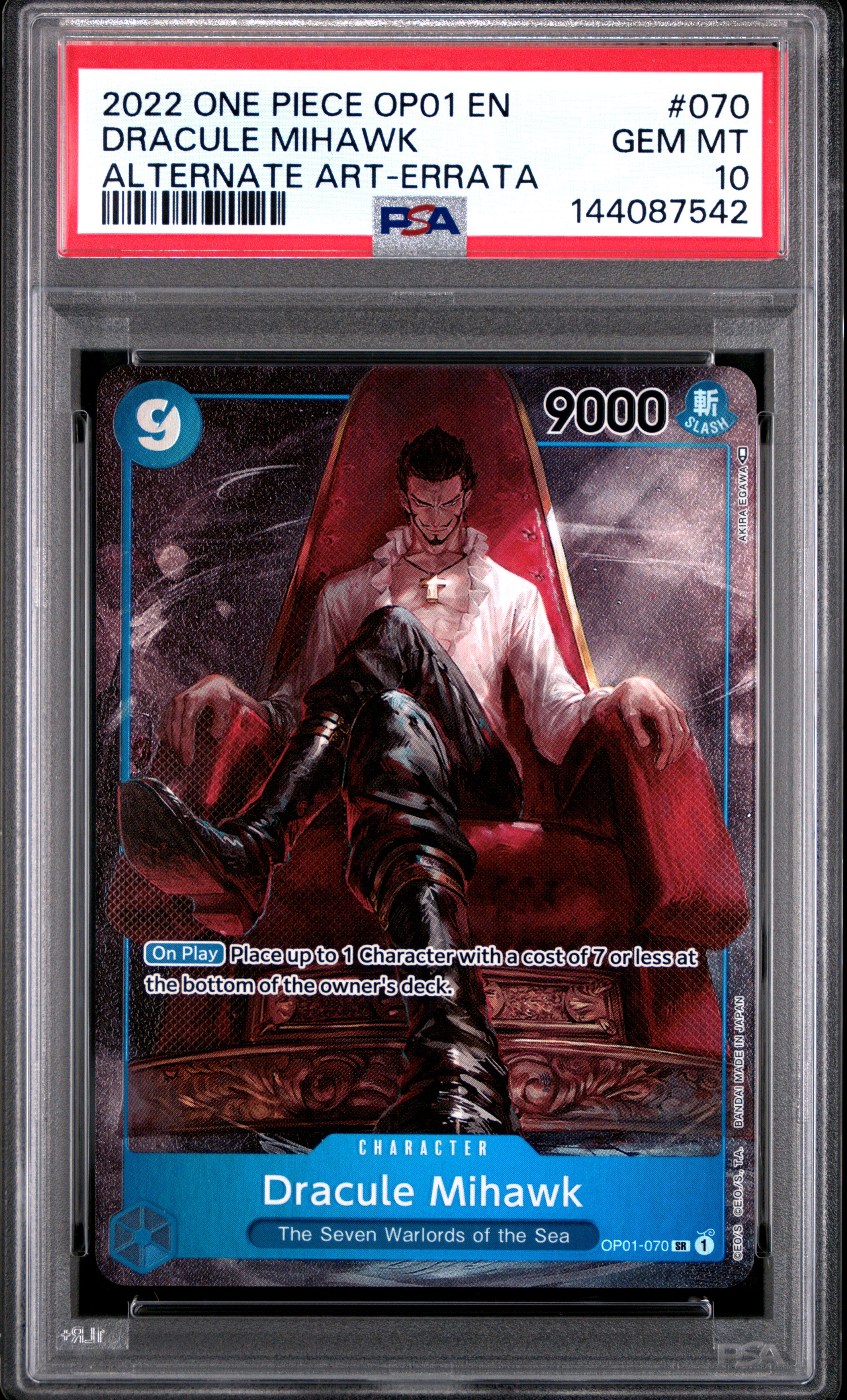 2022 One Piece Op01-Romance Dawn #070 Dracule Mihawk Alternate Art-Errata PSA 10