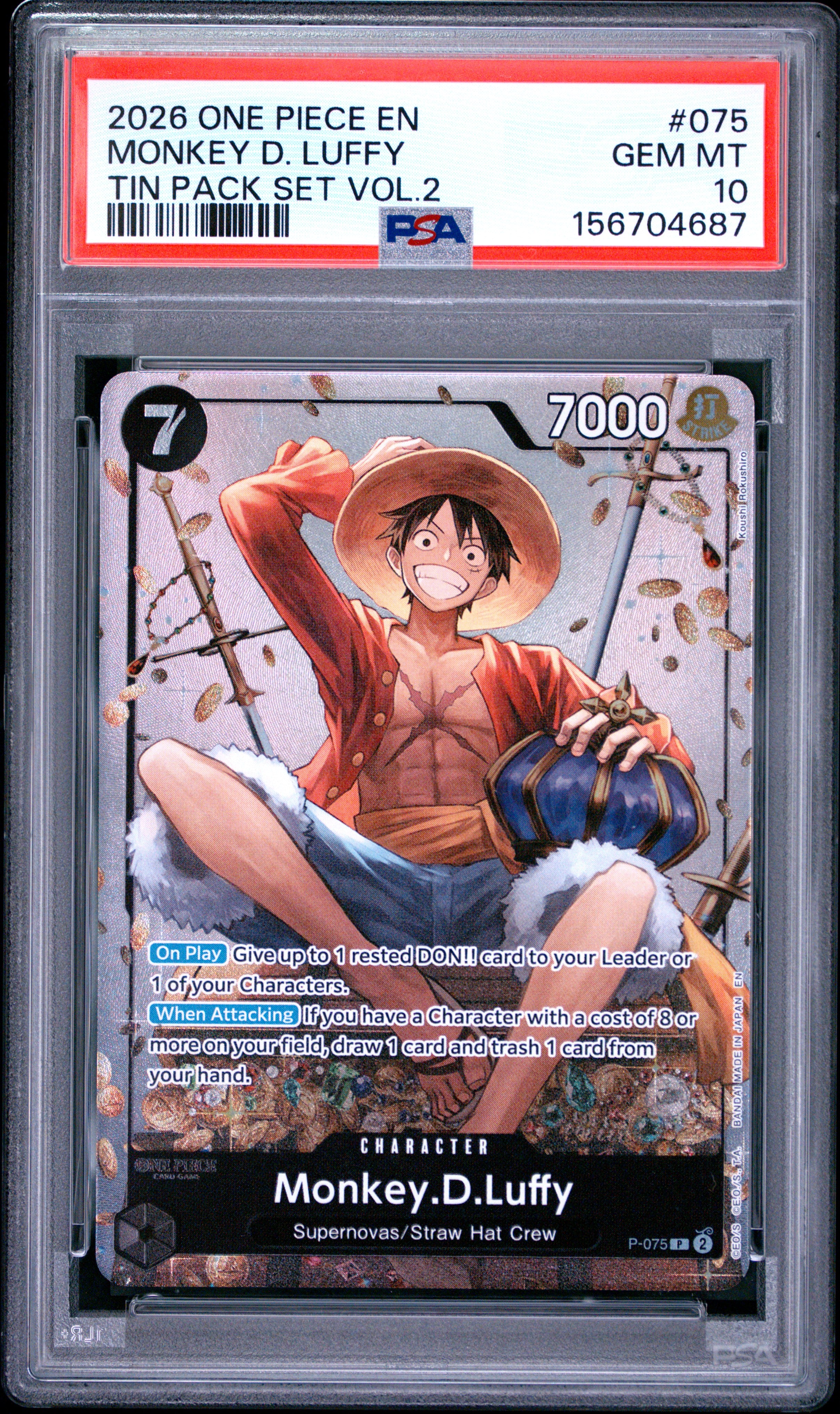 2026 One Piece Promos #075 Monkey D. Luffy Tin Pack Set Vol.2 PSA 10