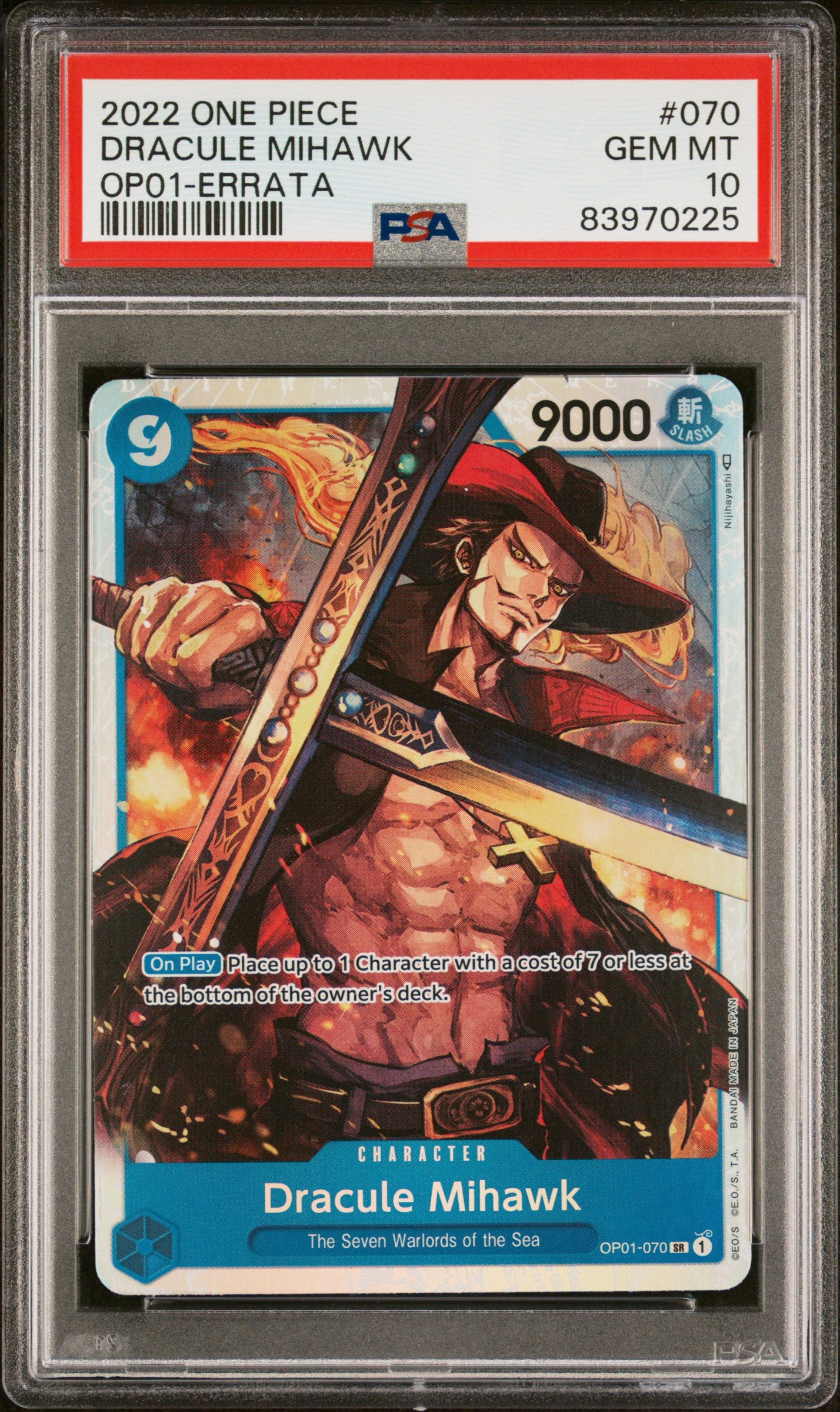 2022 One Piece Op01-Romance Dawn #070 Dracule Mihawk Errata PSA 10