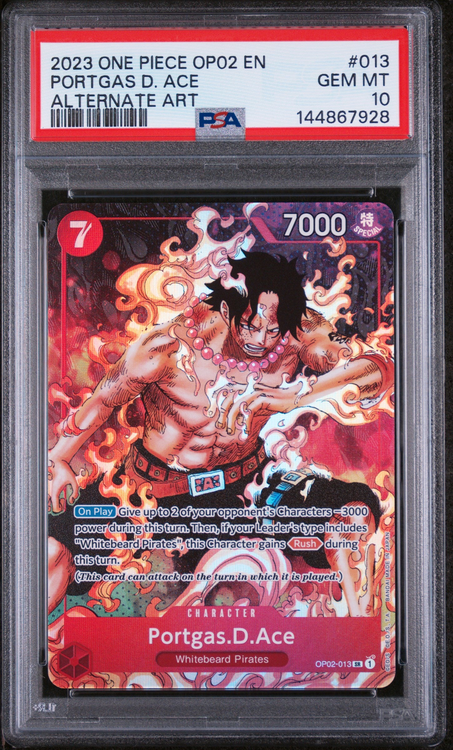 2023 One Piece Op02-Paramount War #013 Portgas D. Ace Alternate Art PSA 10