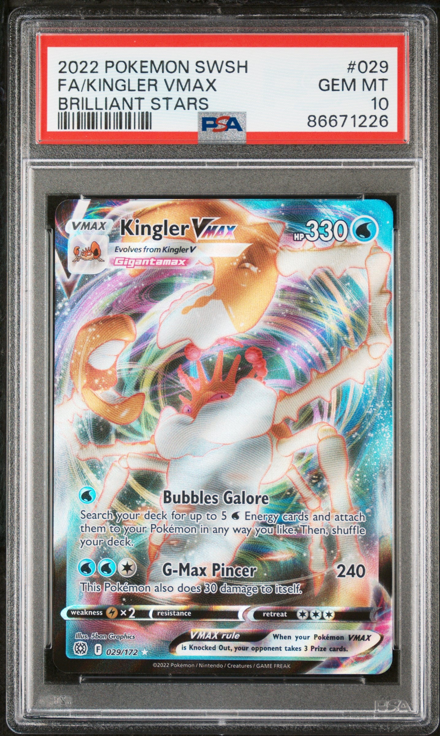 2022 Pokemon Sword & Shield Brilliant Stars #029 Fa/Kingler PSA 10