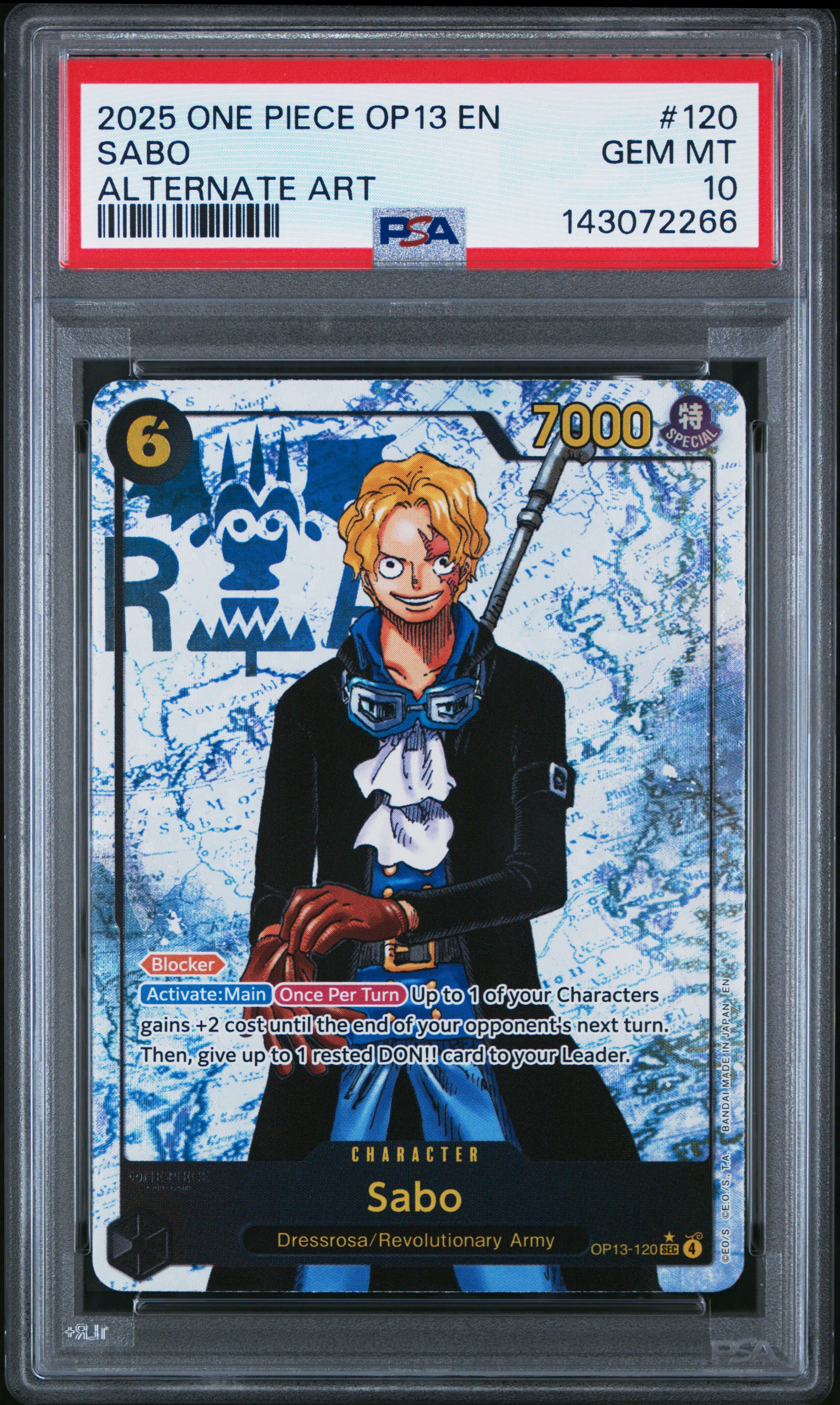 2025 One Piece Op13-Carrying On His Will #120 Sabo Alternate Art PSA 10