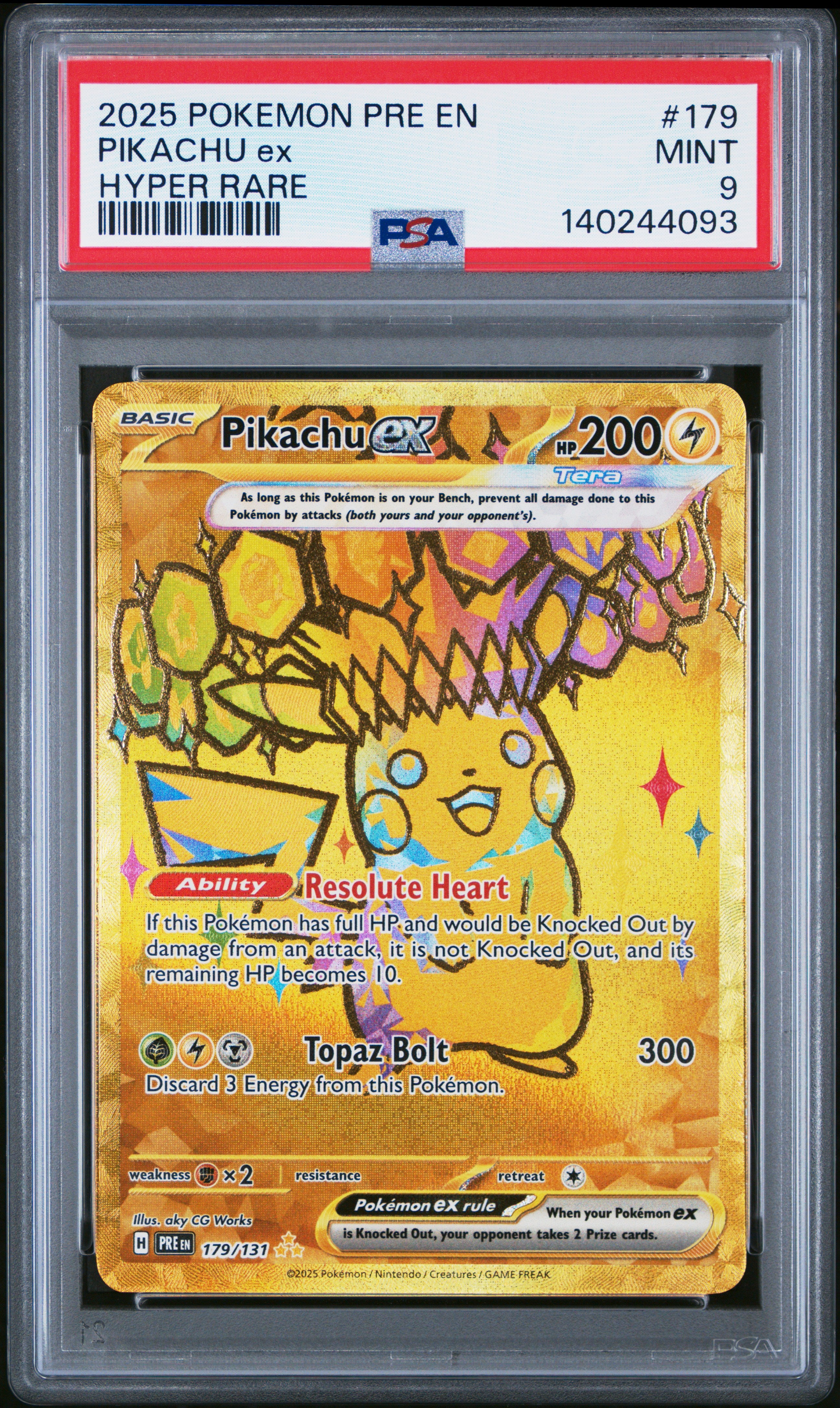 2025 Pokemon Pre En-Prismatic Evolutions #179 Pikachu Ex Hyper Rare PSA 9