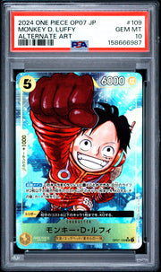 2024 One Piece Japanese Op07-500  #109 Monkey D. Luffy Alternate Art PSA 10