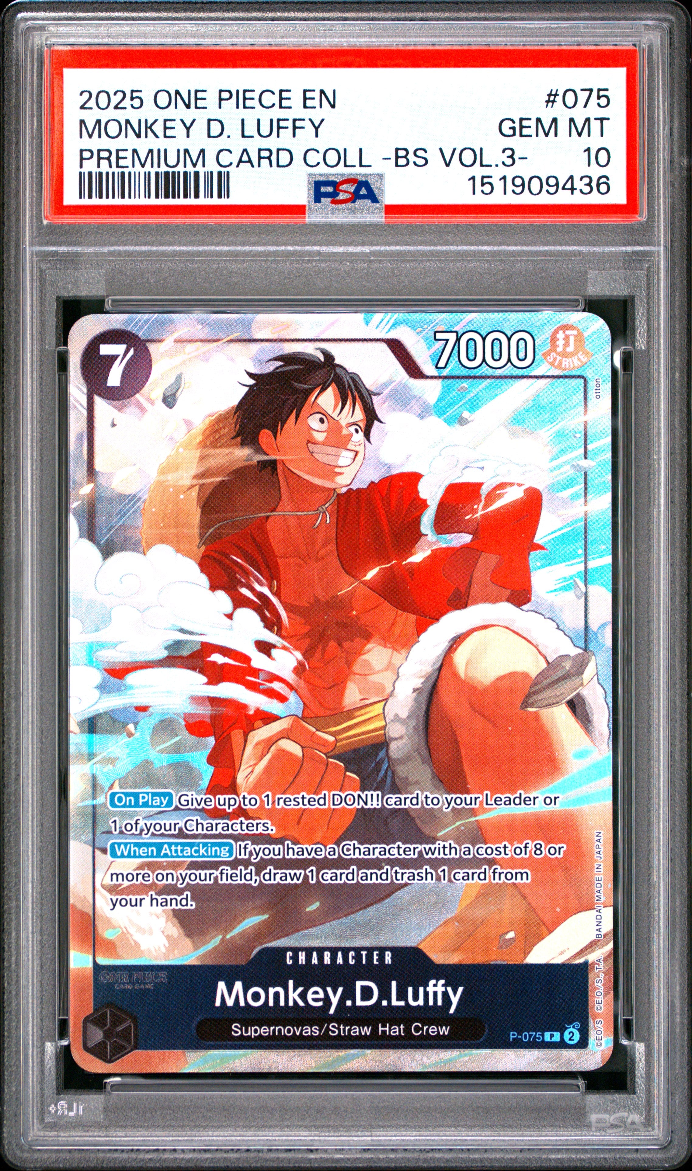 2025 One Piece  -Best Selection Vol.3- #075 Monkey D. Luffy PSA 10