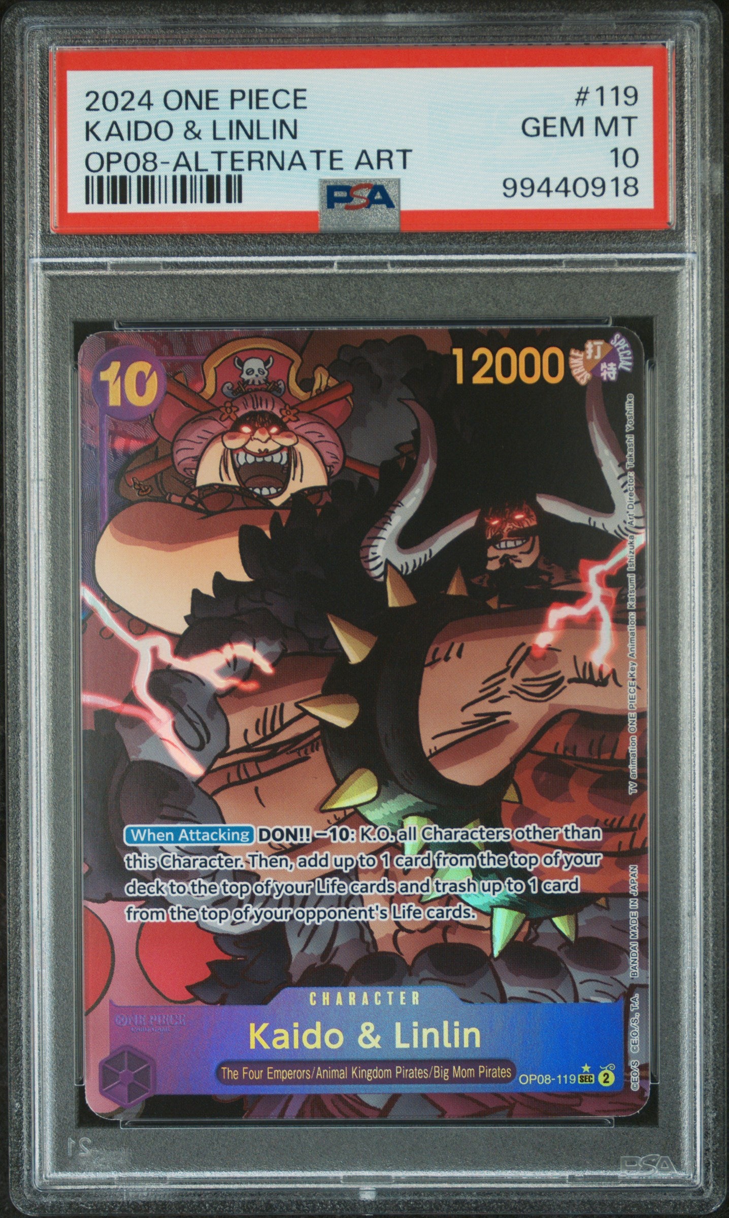 2024 One Piece Op08-Two Legends #119 Kaido & Linlin Alternate Art PSA 10