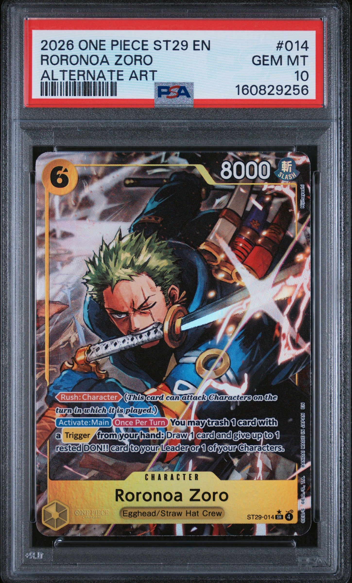 2026 One Piece Starter Deck St29-Egghead #014 Roronoa Zoro Alternate Art PSA 10