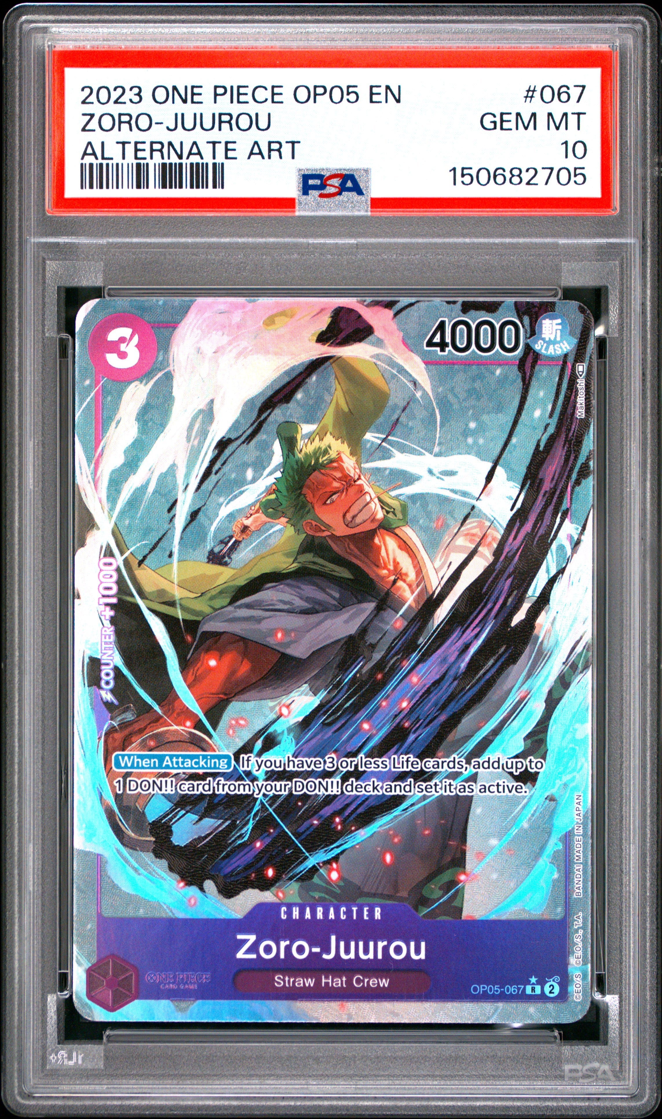 2023 One Piece Op05- New Era #067 Zoro-Juurou Alternate Art PSA 10