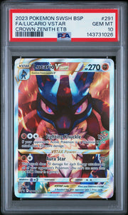 2023 Pokemon Swsh Black Star Promo #291 Fa/Lucario Vstar Crown Zenith Etb PSA 10