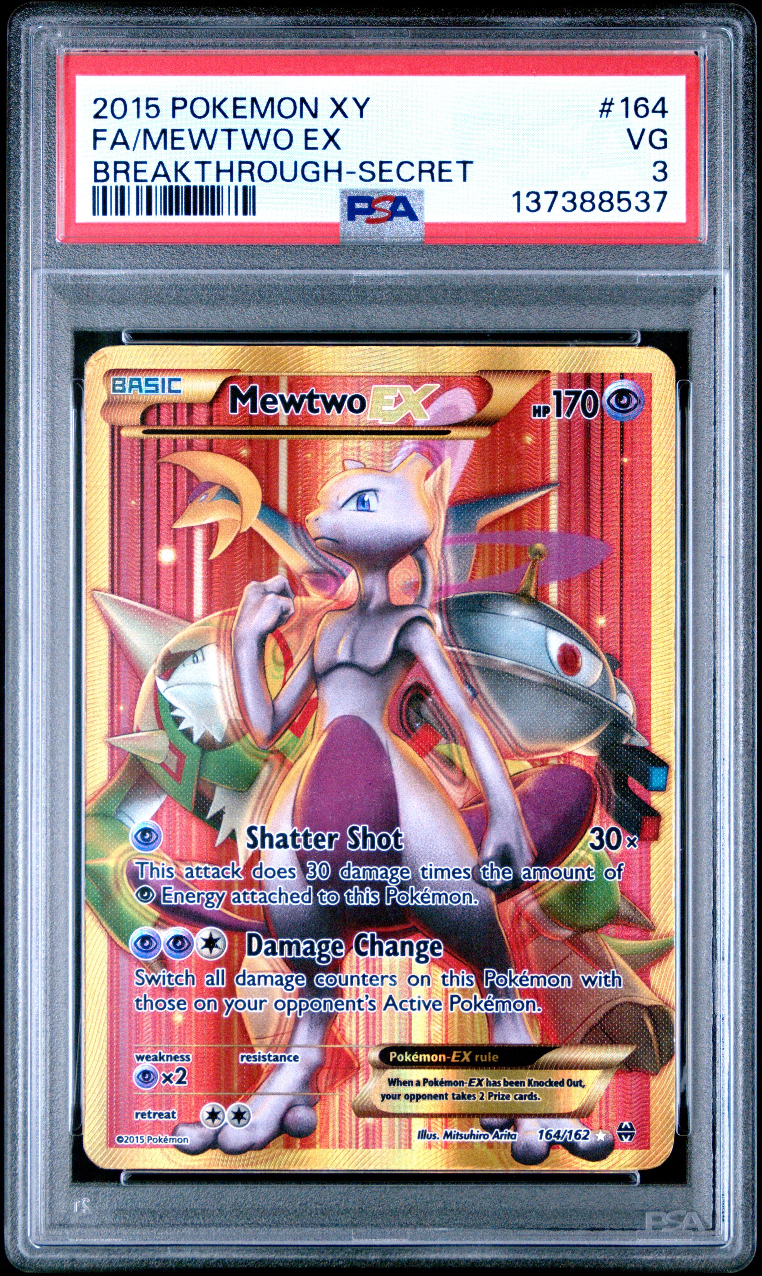 2015 Pokemon Xy Breakthrough #164 Fa/Mewtwo Ex Breakthrough-Secret PSA 3