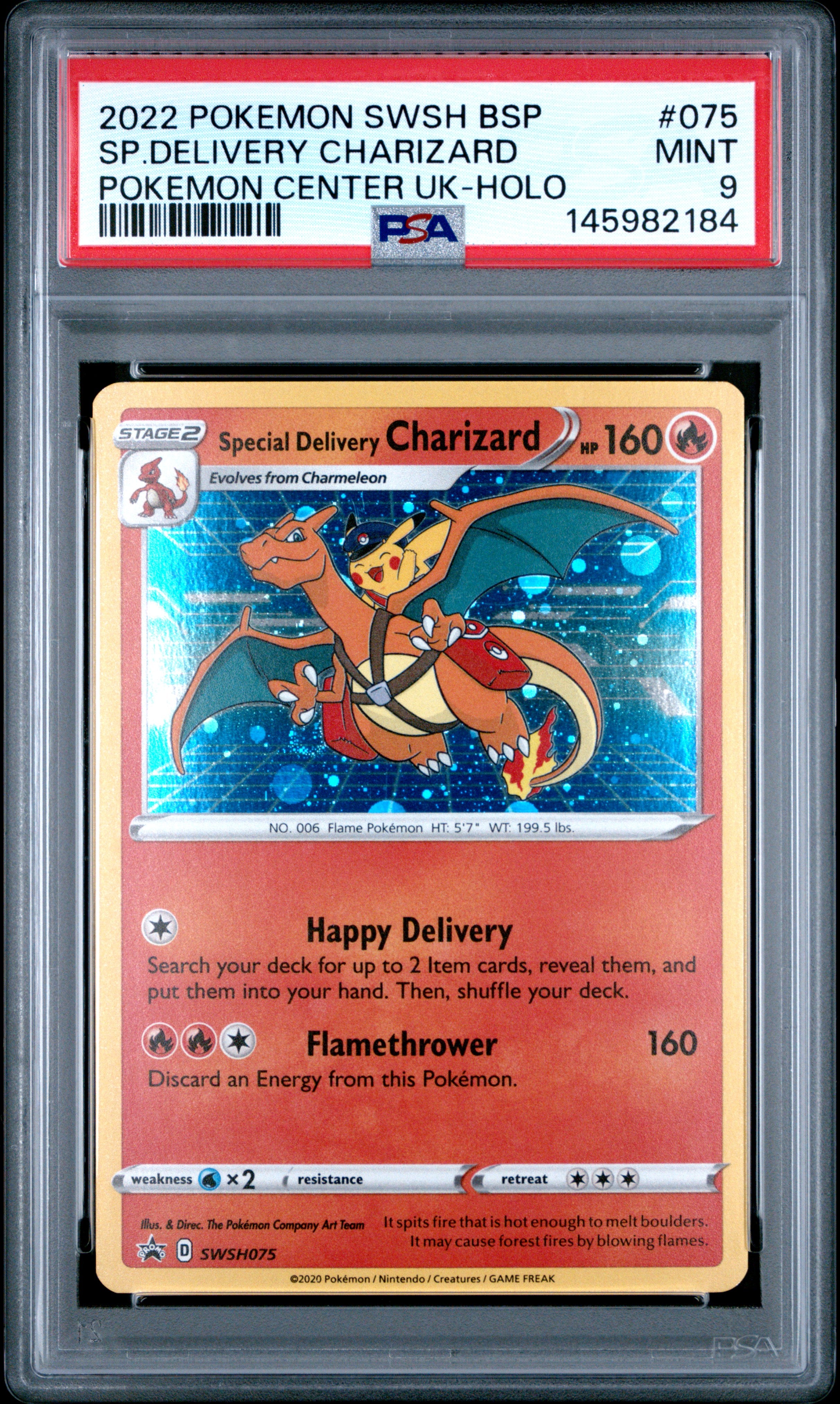 2022 Pokemon Swsh Black Star Promo #075 Sp.Delivery Charizard pc Uk-Holo PSA 9