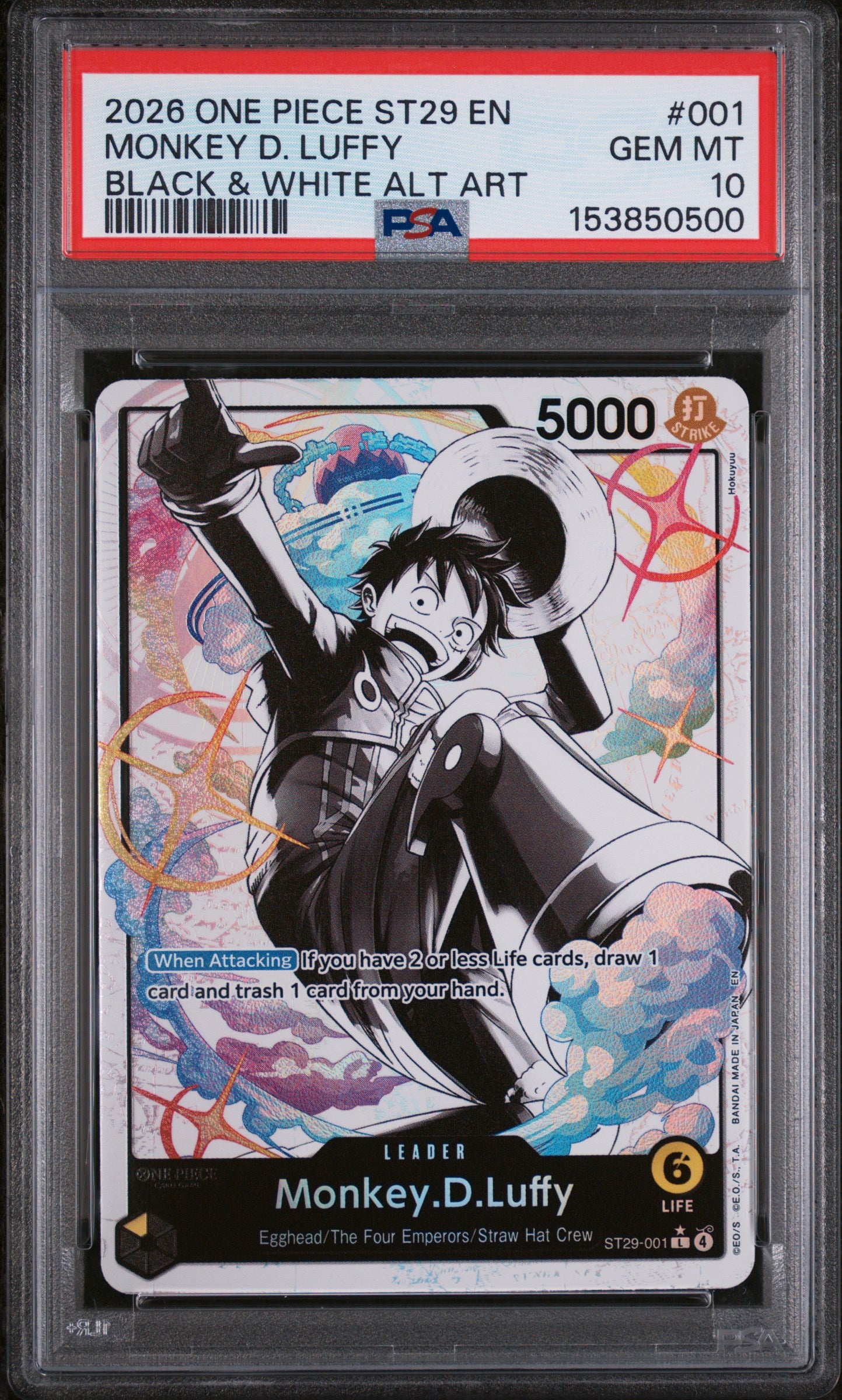 2026 One Piece Starter Deck  #001 Monkey D. Luffy Black & White Alt Art PSA 10