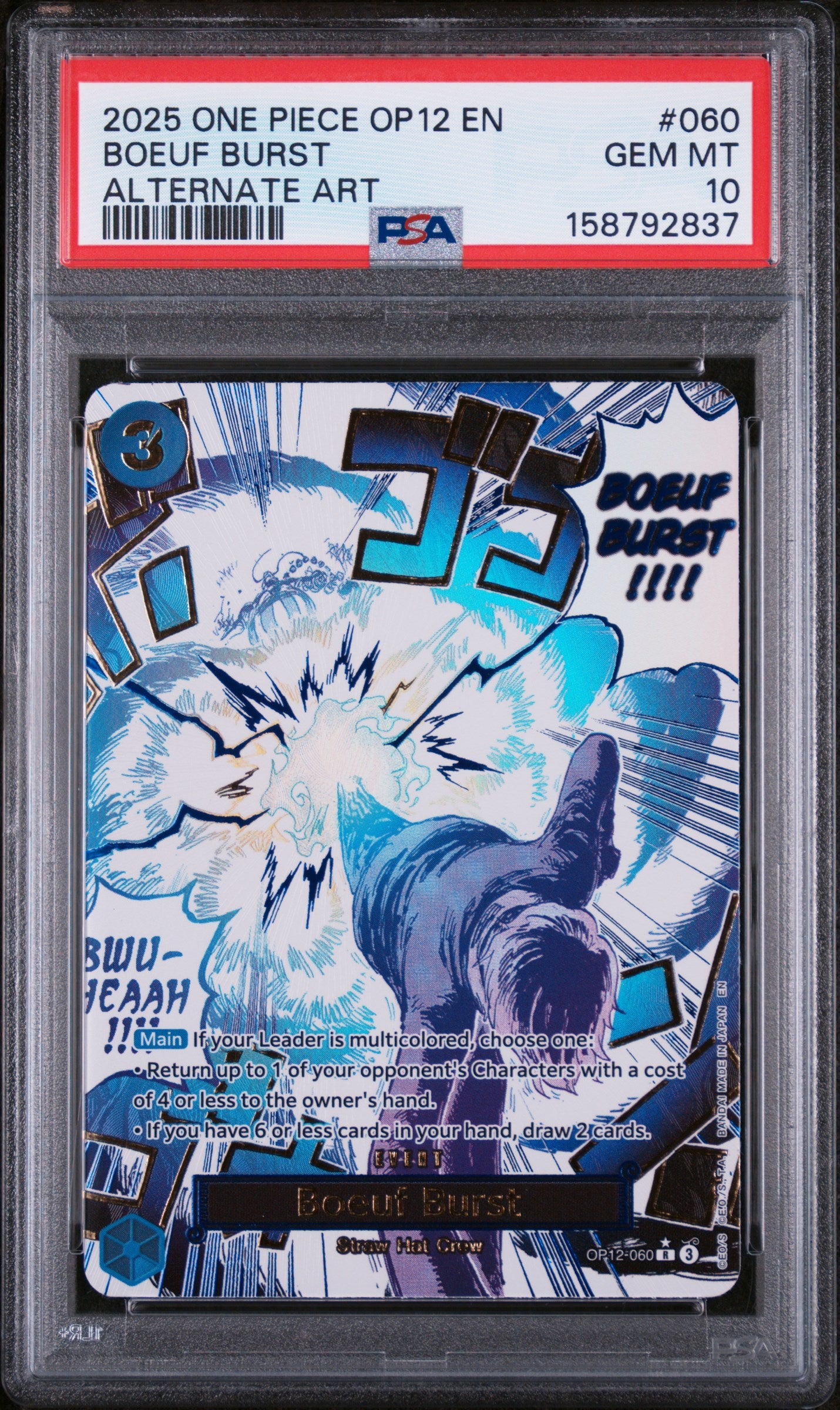2025 One Piece Op12-Legacy Of The Master #060 Boeuf Burst Alternate Art PSA 10