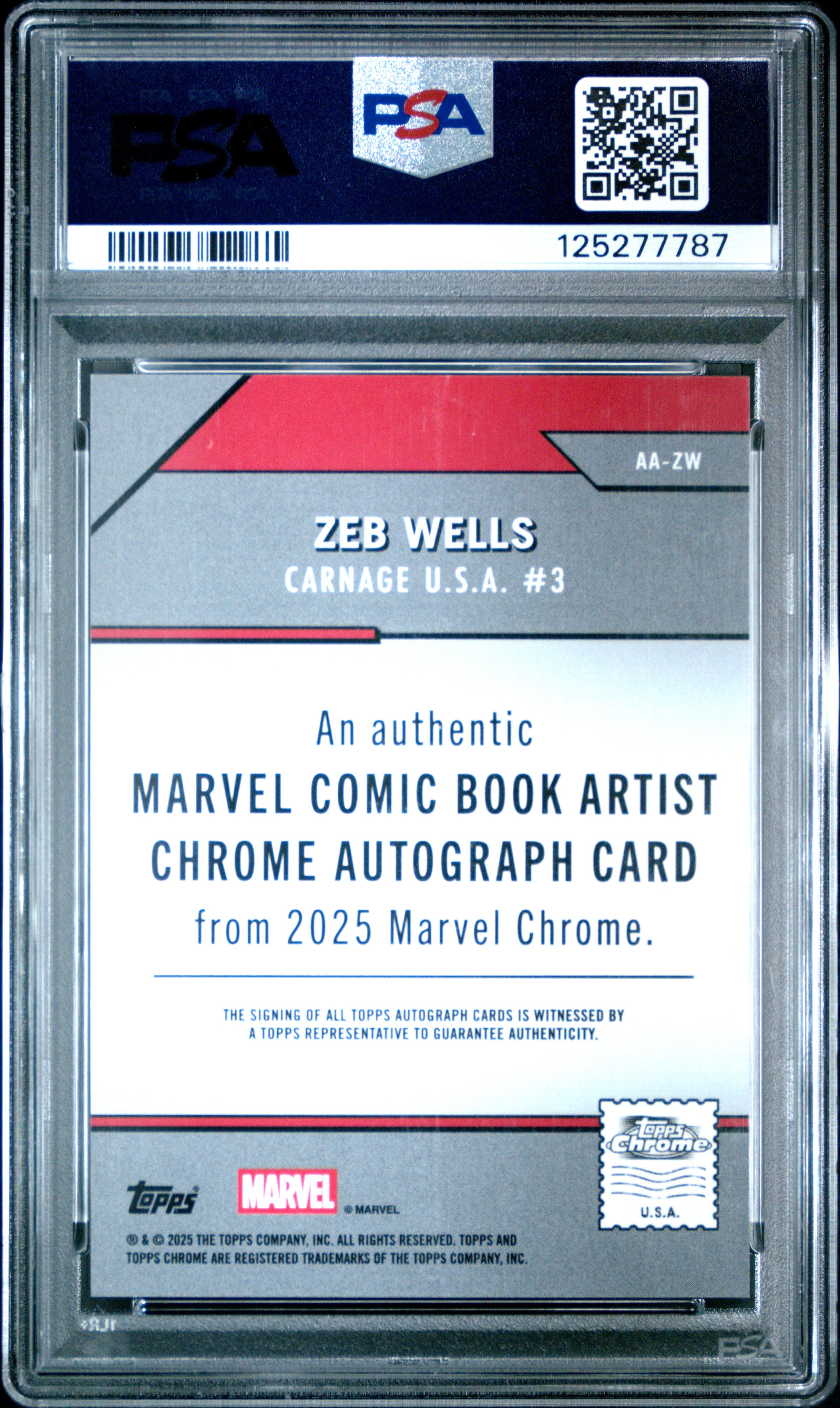 2025 Topps Chrome Marvel  #ZW Zeb Wells Artist/Writer Au-Gold Wave 200 PSA 10