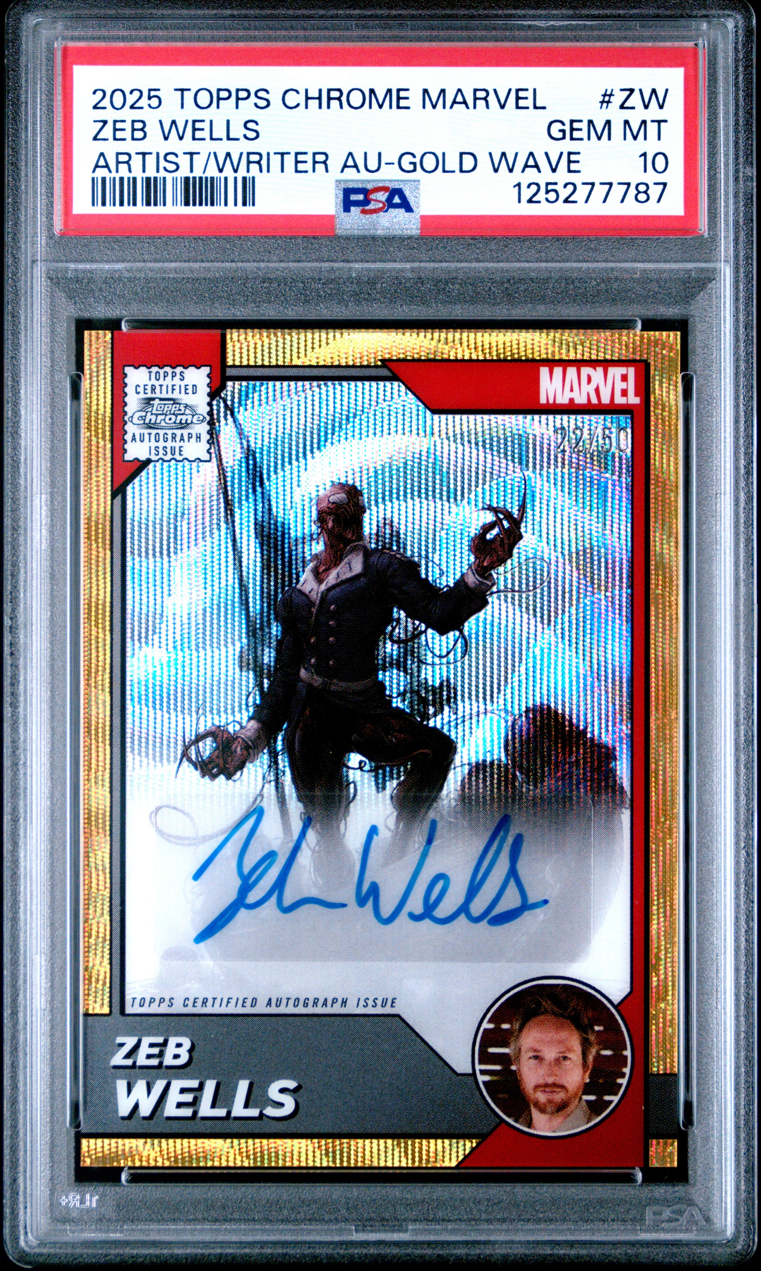 2025 Topps Chrome Marvel  #ZW Zeb Wells Artist/Writer Au-Gold Wave 200 PSA 10