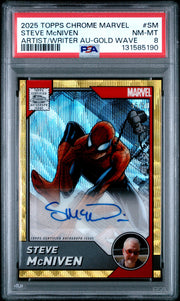 2025 Topps Chrome Marvel  #SM Steve Mcniven Artist/Writer Au-Gold Wave PSA 8