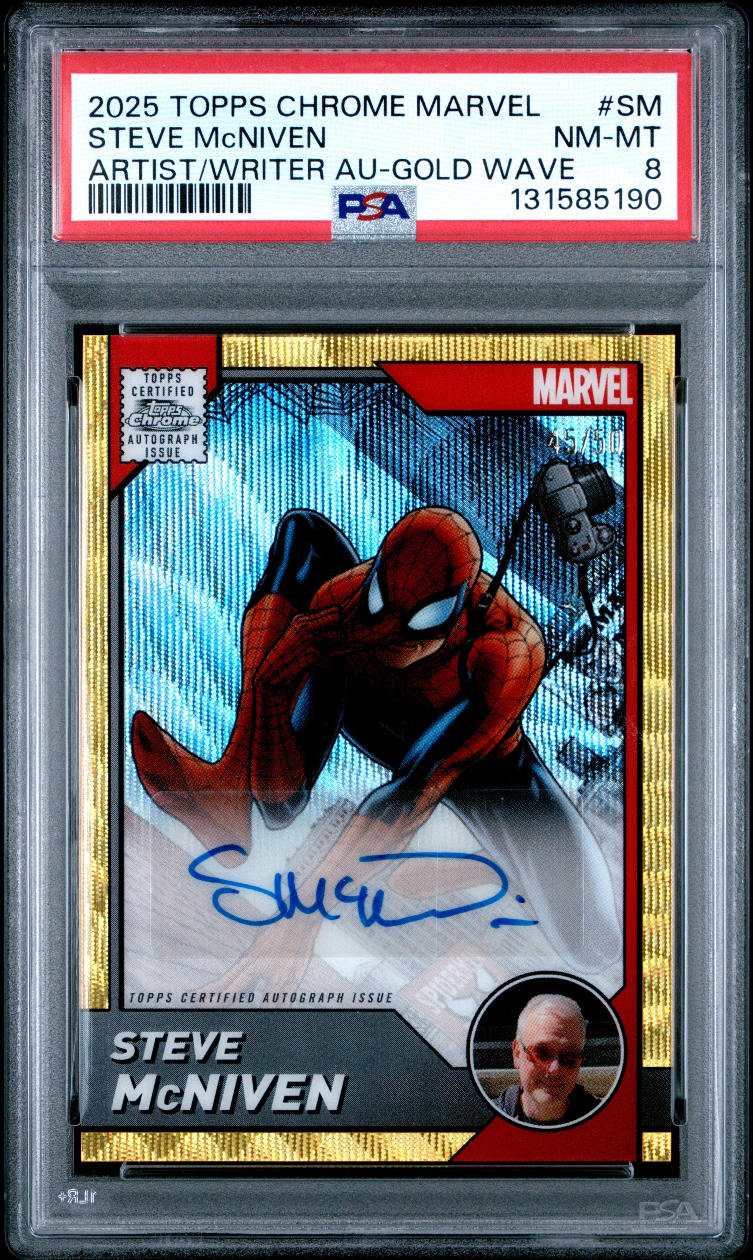 2025 Topps Chrome Marvel  #SM Steve Mcniven Artist/Writer Au-Gold Wave PSA 8