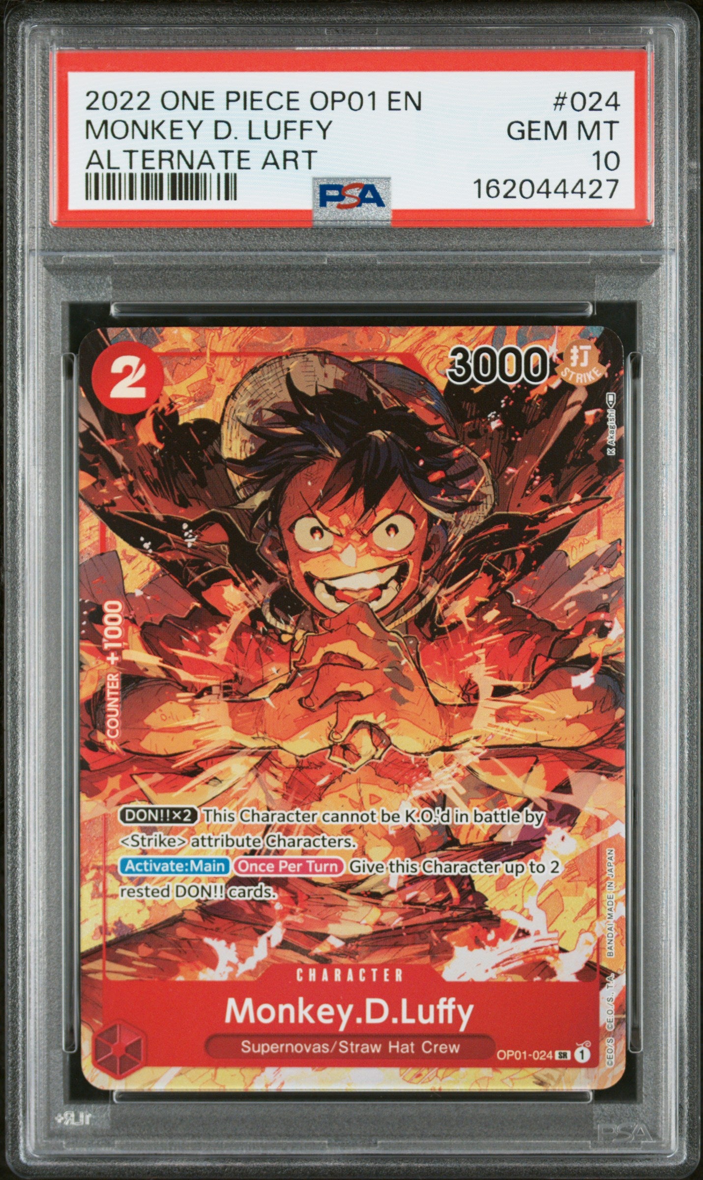 2022 One Piece Op01-Romance Dawn #024 Monkey D. Luffy Alternate Art PSA 10