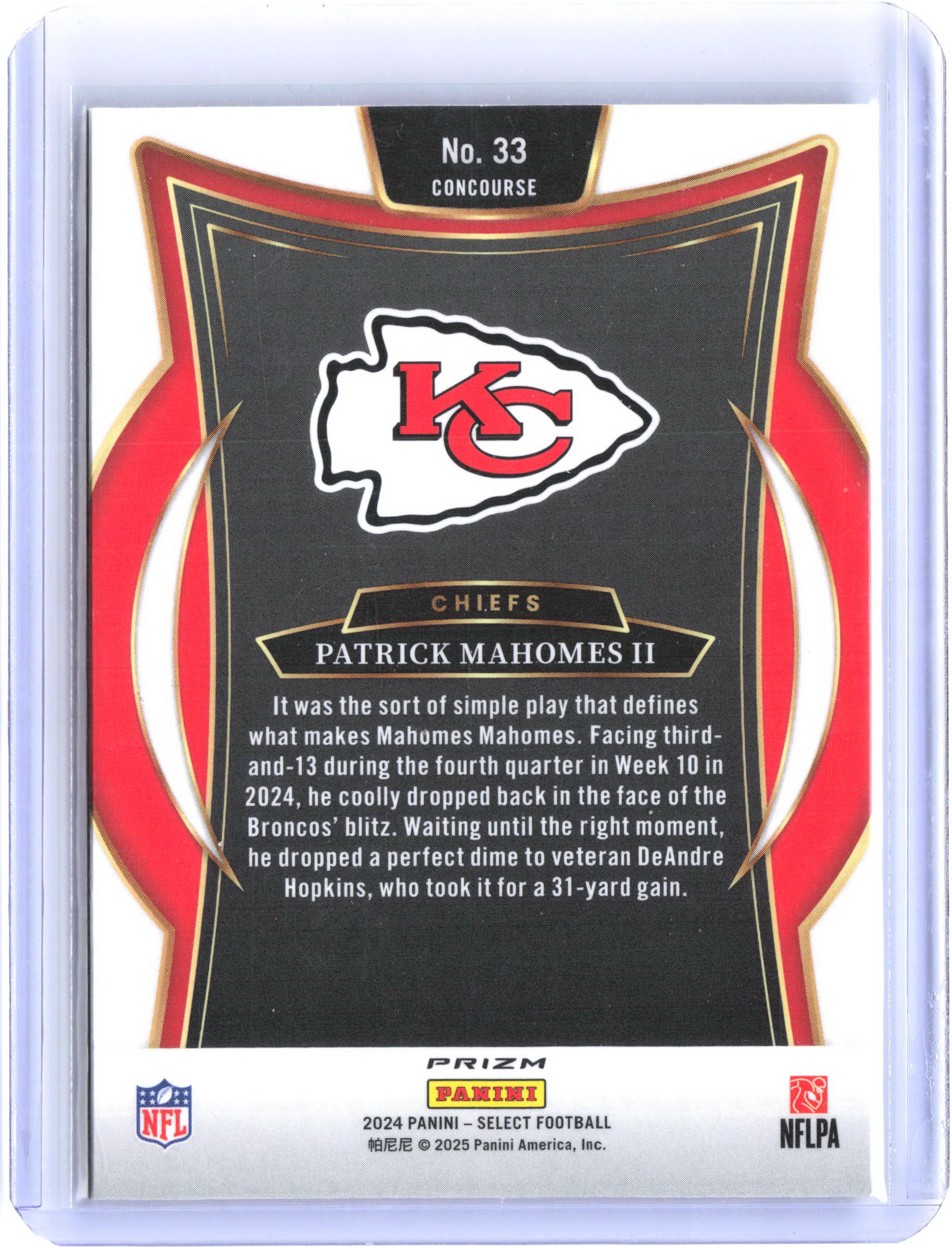 2024 Panini Select #33 Patrick Mahomes II Red & Yellow Prizm Shock