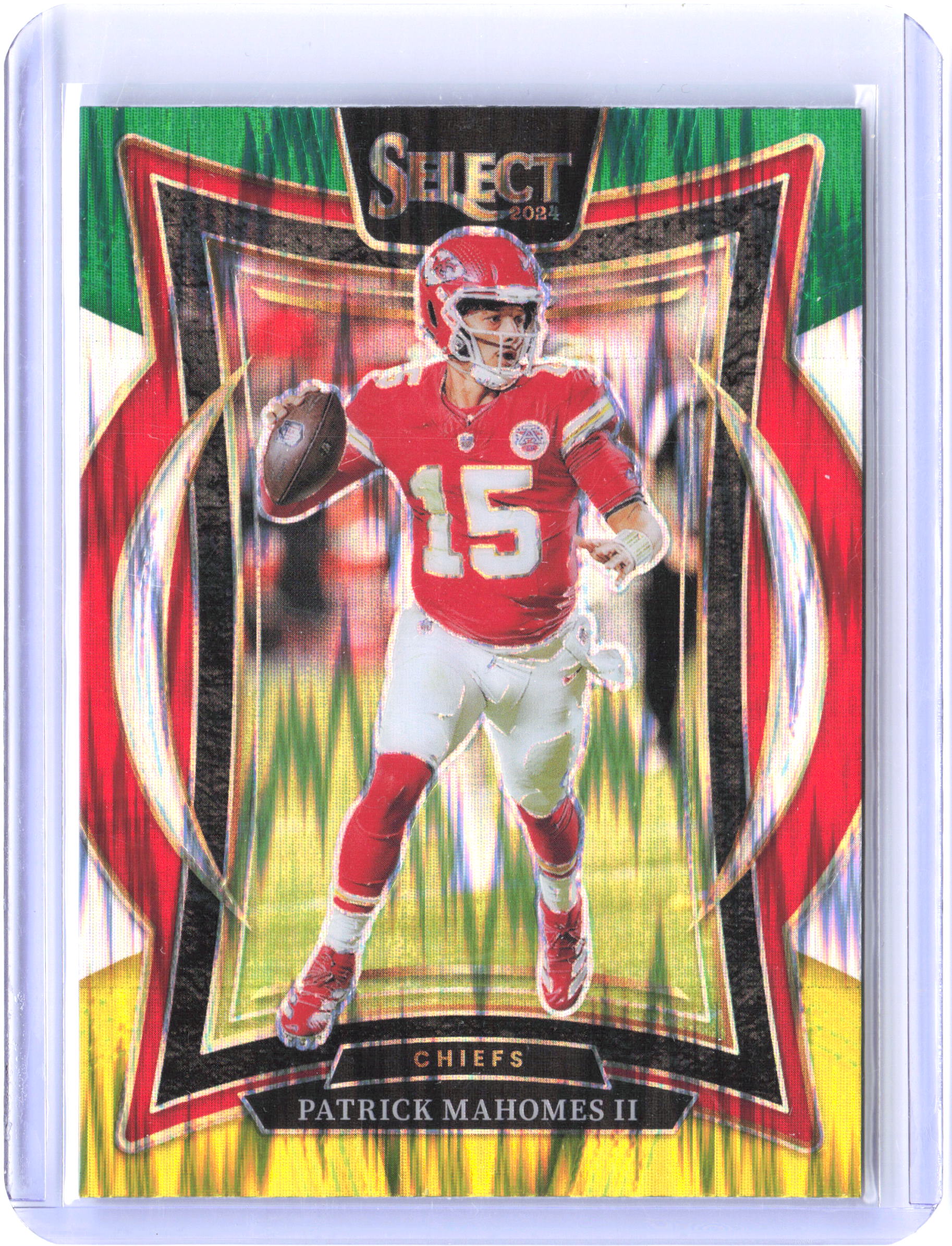 2024 Panini Select #33 Patrick Mahomes II Red & Yellow Prizm Shock