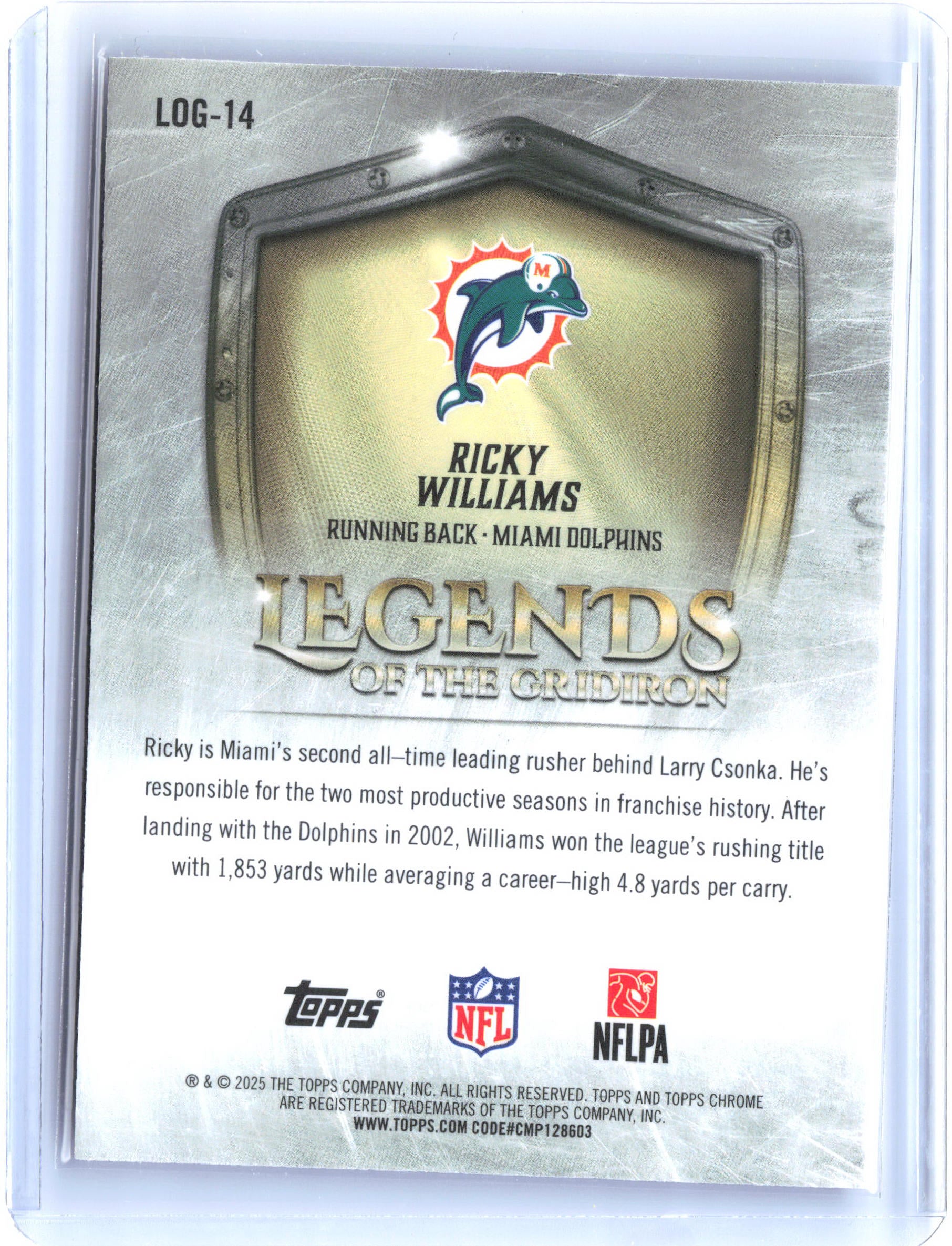 2025 Topps Chrome #LOG-14 Ricky Williams Legends of the Gridiron
