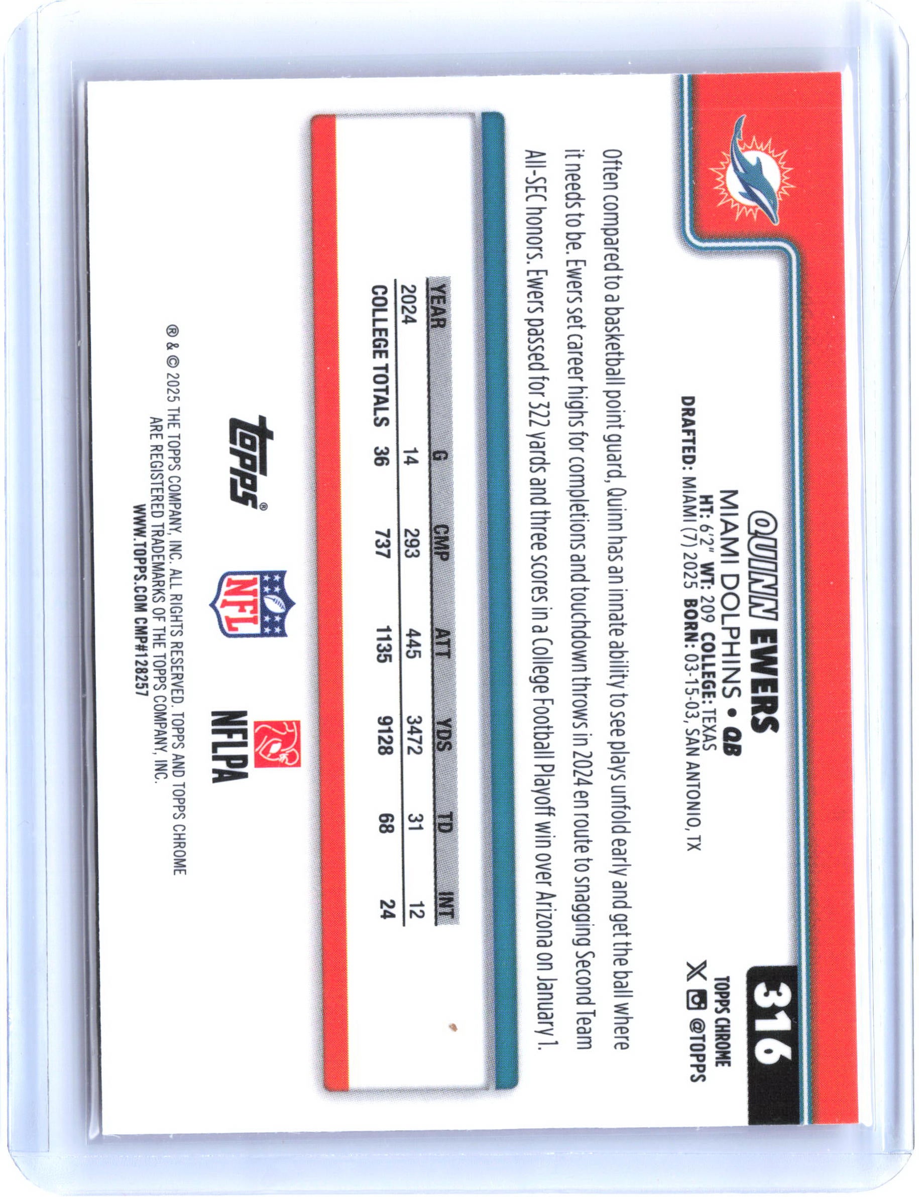 2025 Topps Chrome #316 Quinn Ewers X-Fractor