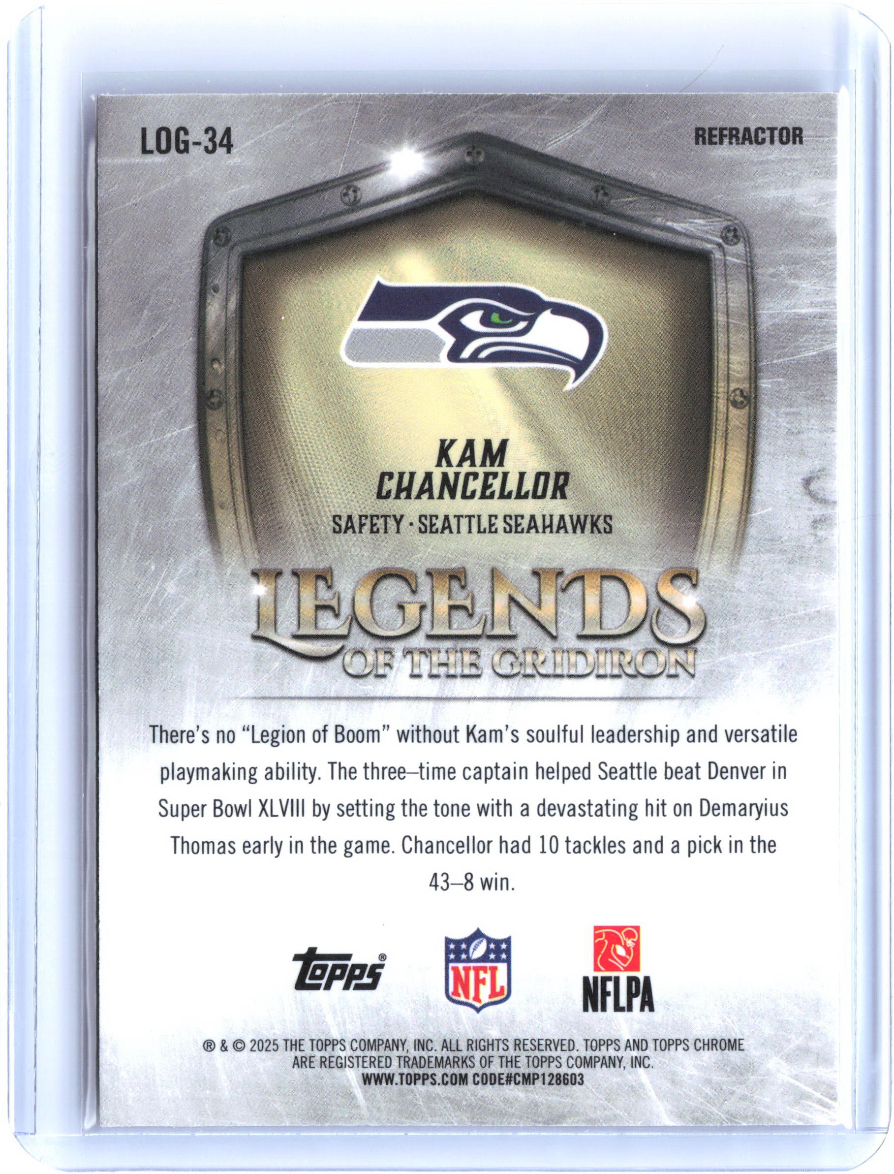 2025 Topps Chrome #LOG-34 Kam Chancellor Legends of the Gridiron Refractor