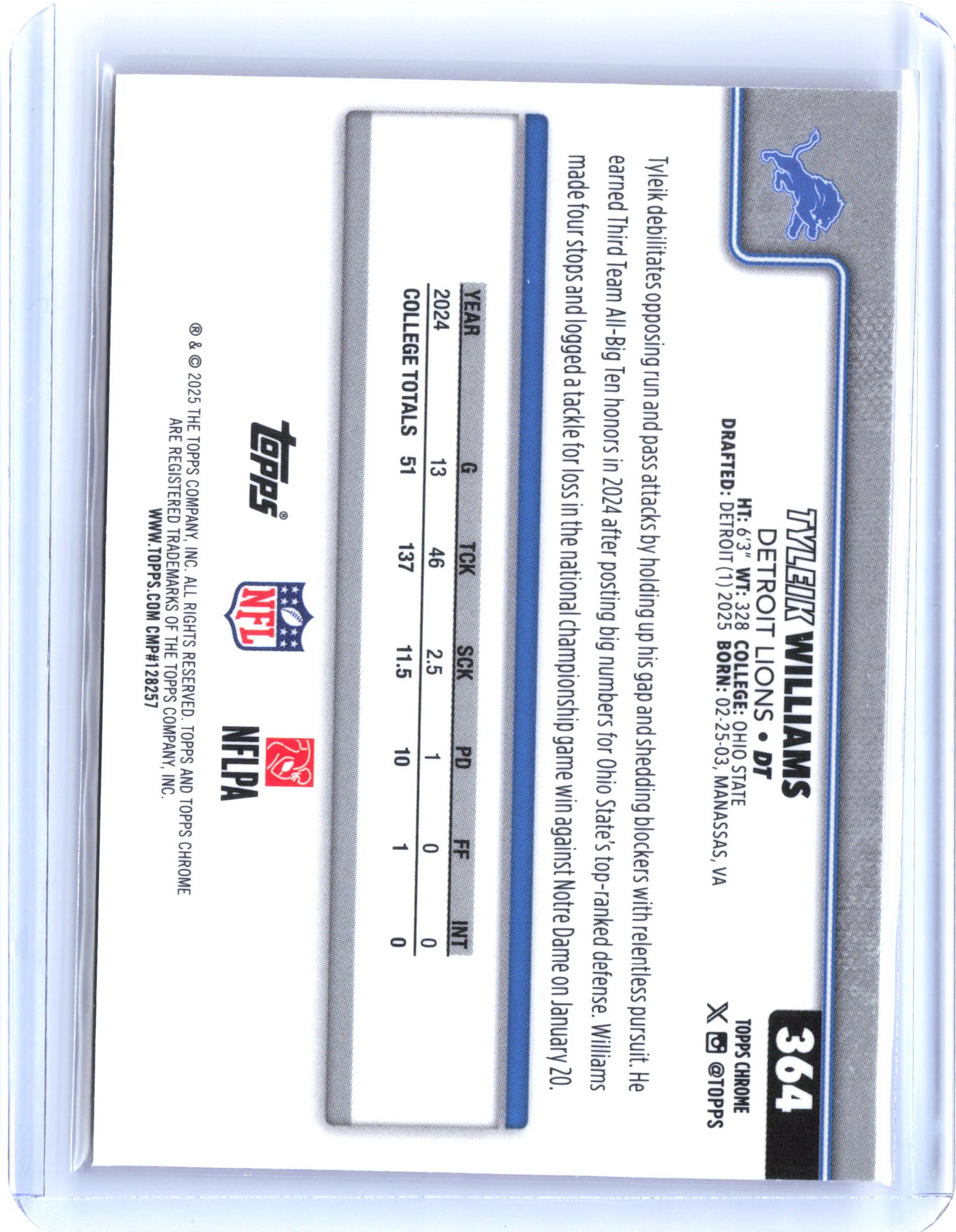 2025 Topps Chrome #364 Tyleik Williams