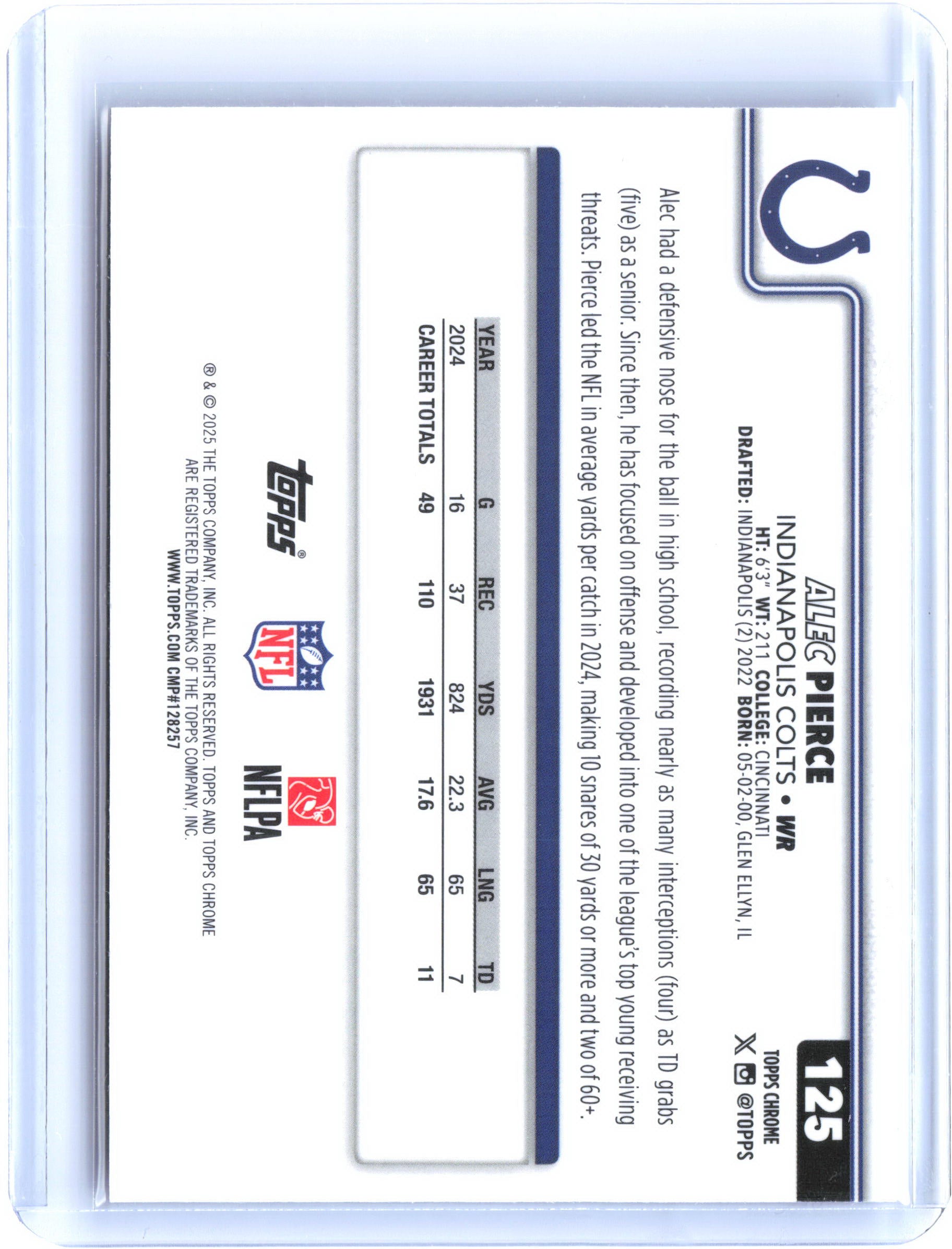 2025 Topps Chrome #125 Alec Pierce Topps Refractor