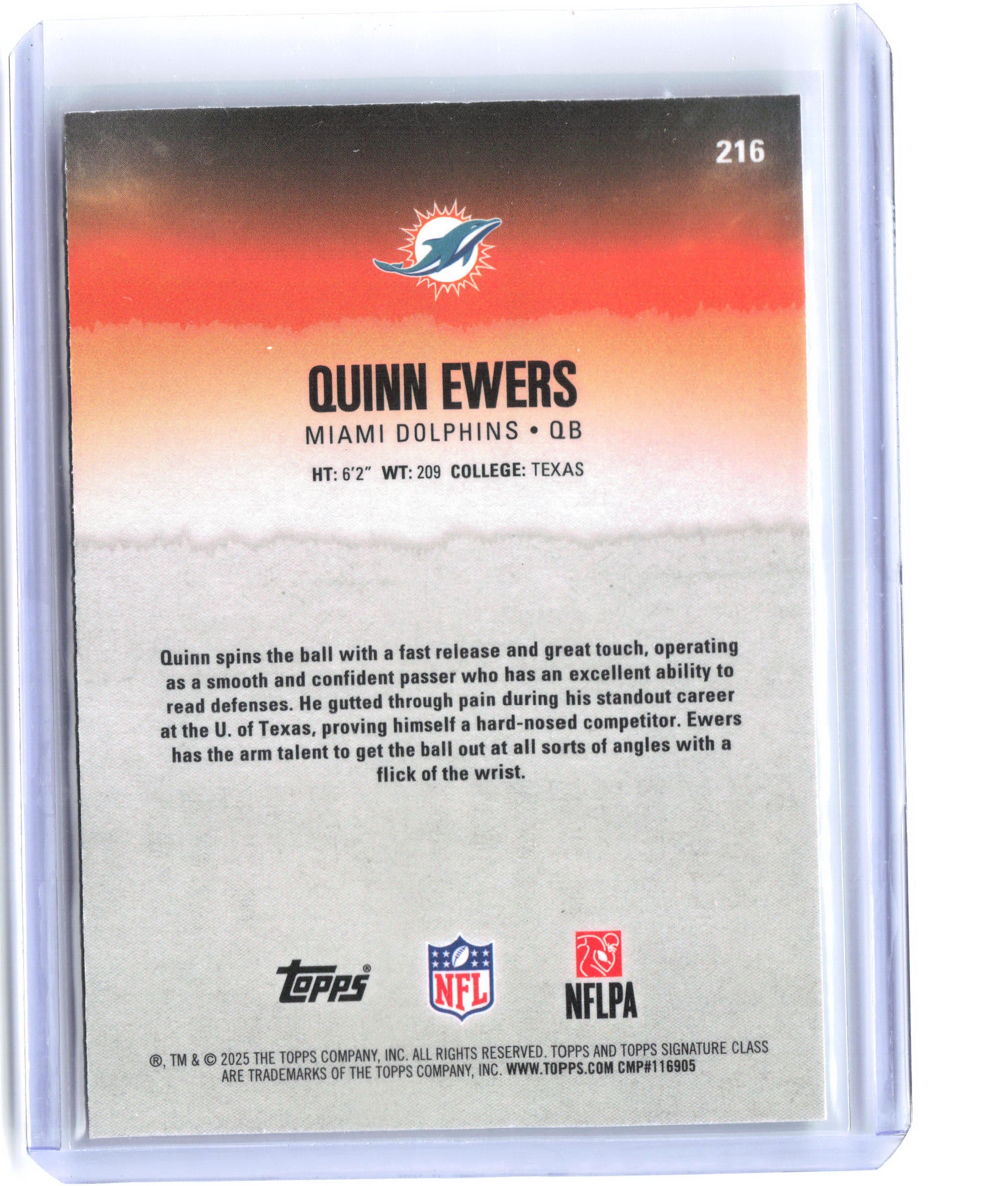 2025 Topps Signature Class #216 Quinn Ewers Lime Green #/175