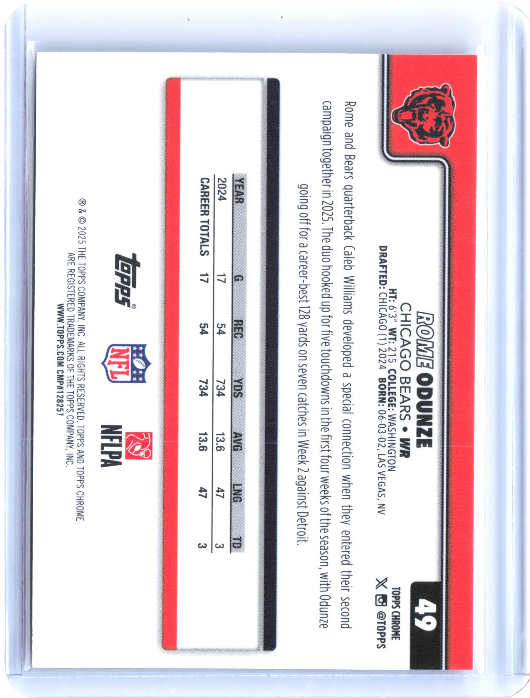 2025 Topps Chrome #49 Rome Odunze X-Fractor