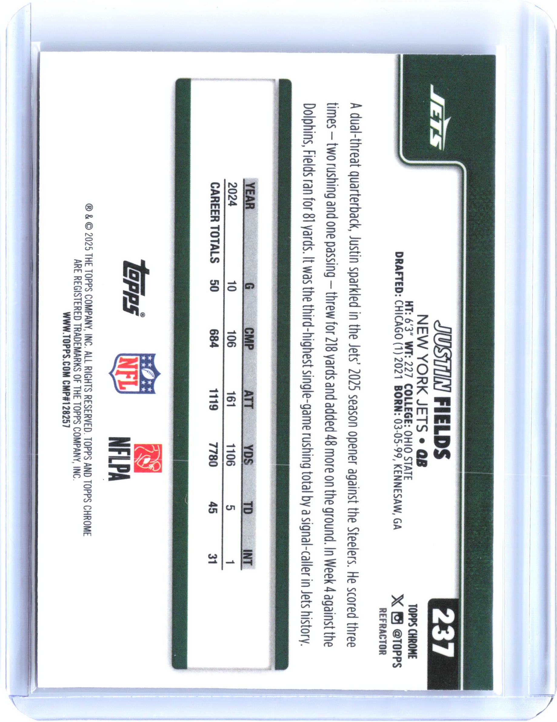 2025 Topps Chrome #237 Justin Fields Refractor