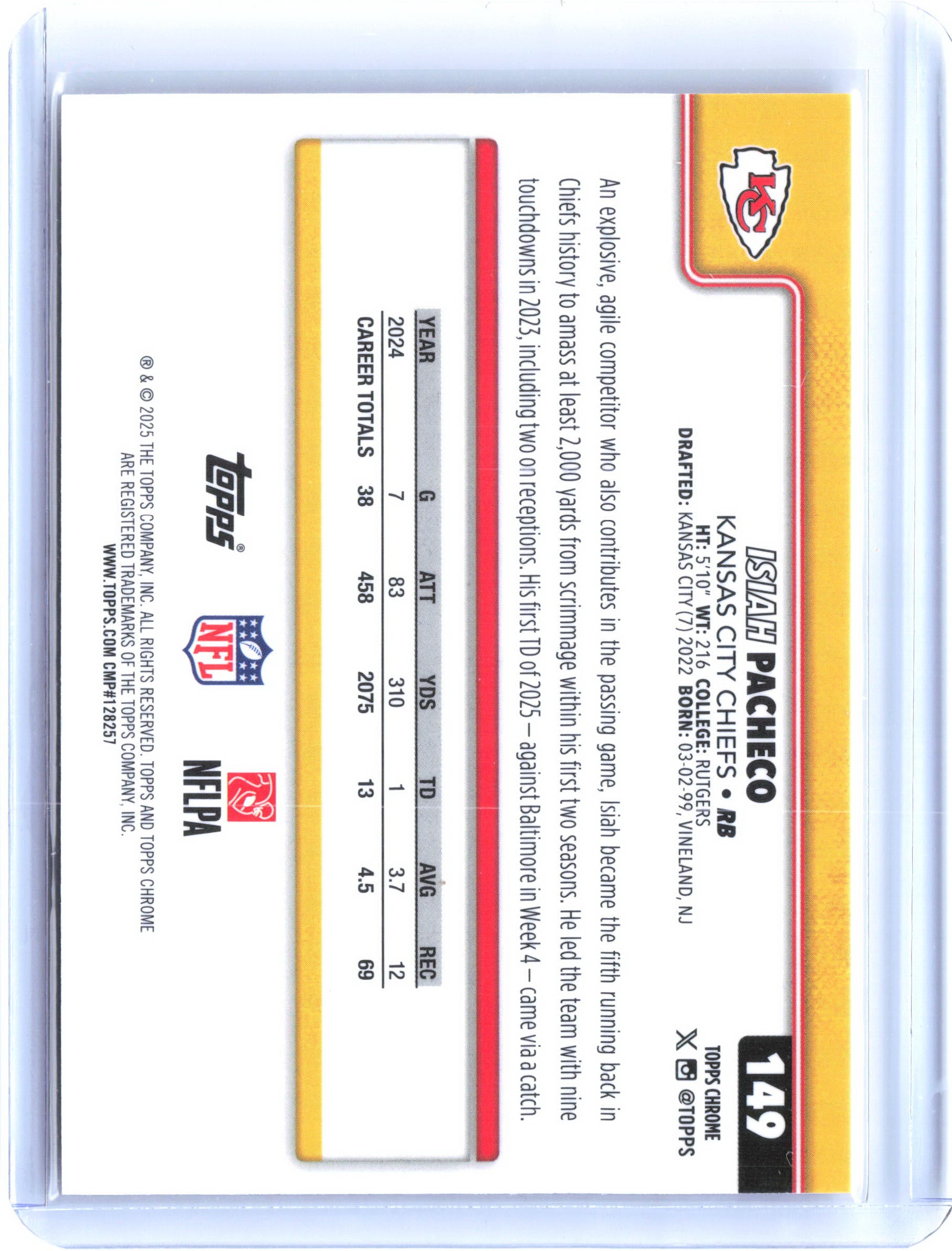 2025 Topps Chrome #149 Isiah Pacheco X-Fractor