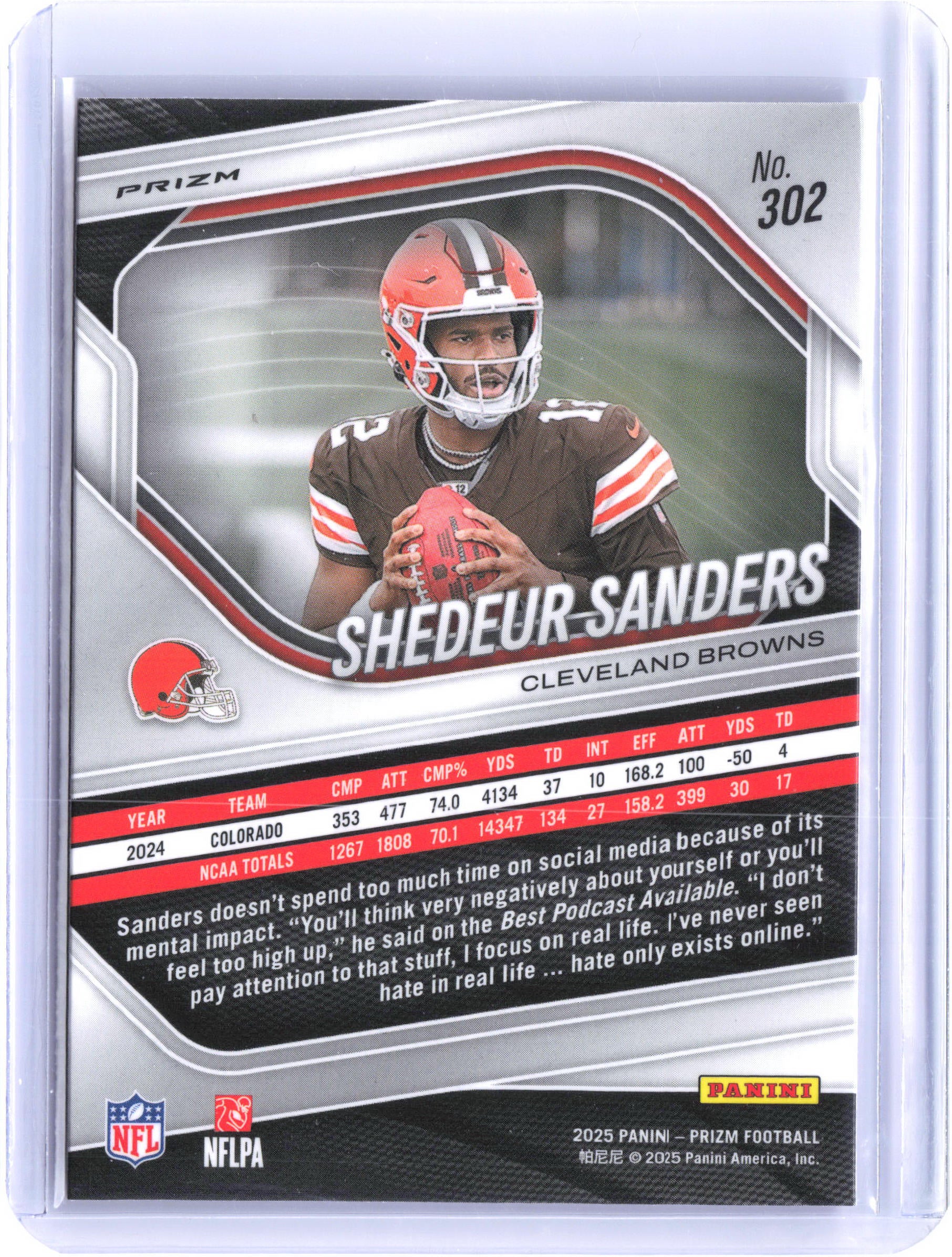 2025 Panini Prizm #302 Shedeur Sanders Pink