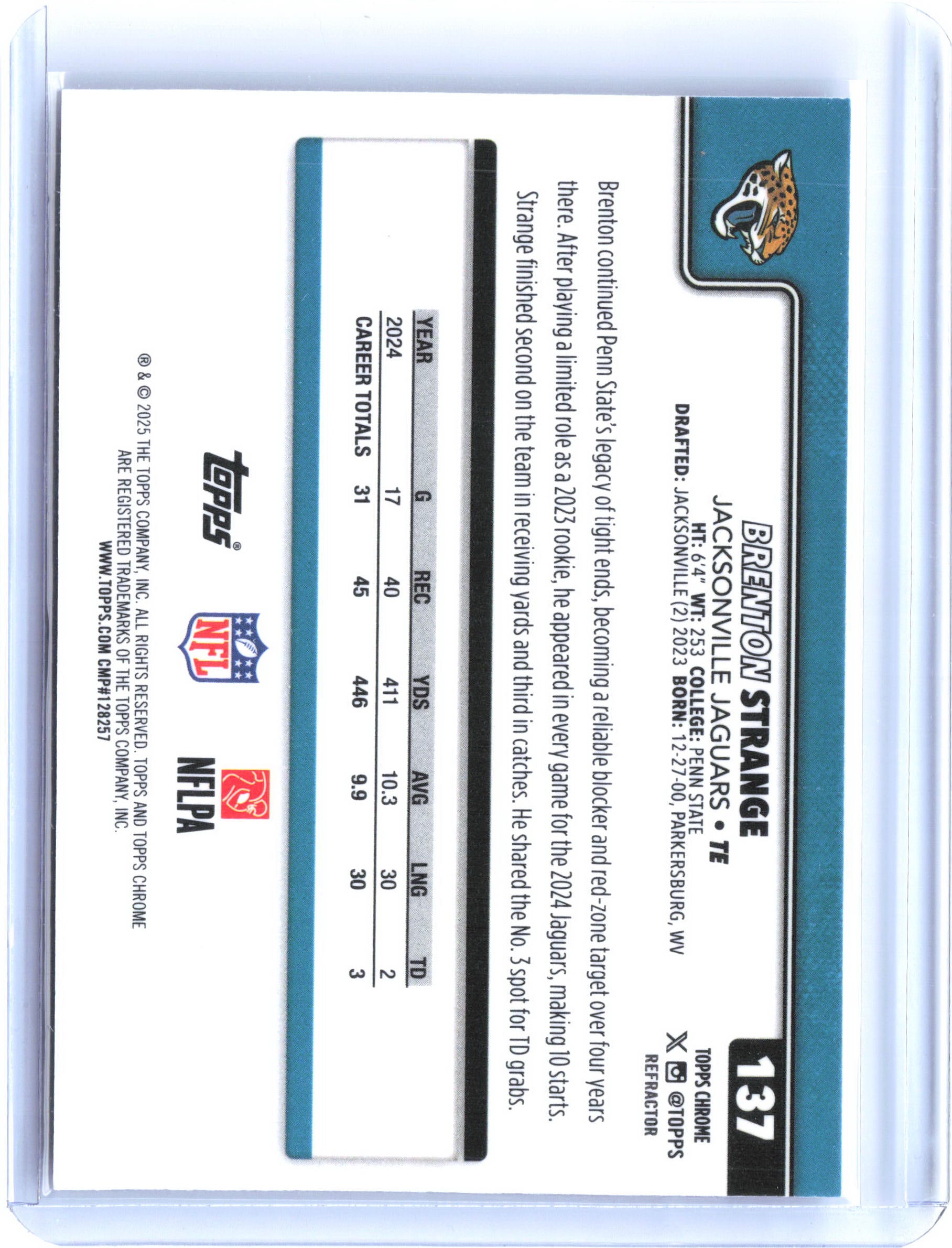 2025 Topps Chrome #137 Brenton Strange Topps Refractor