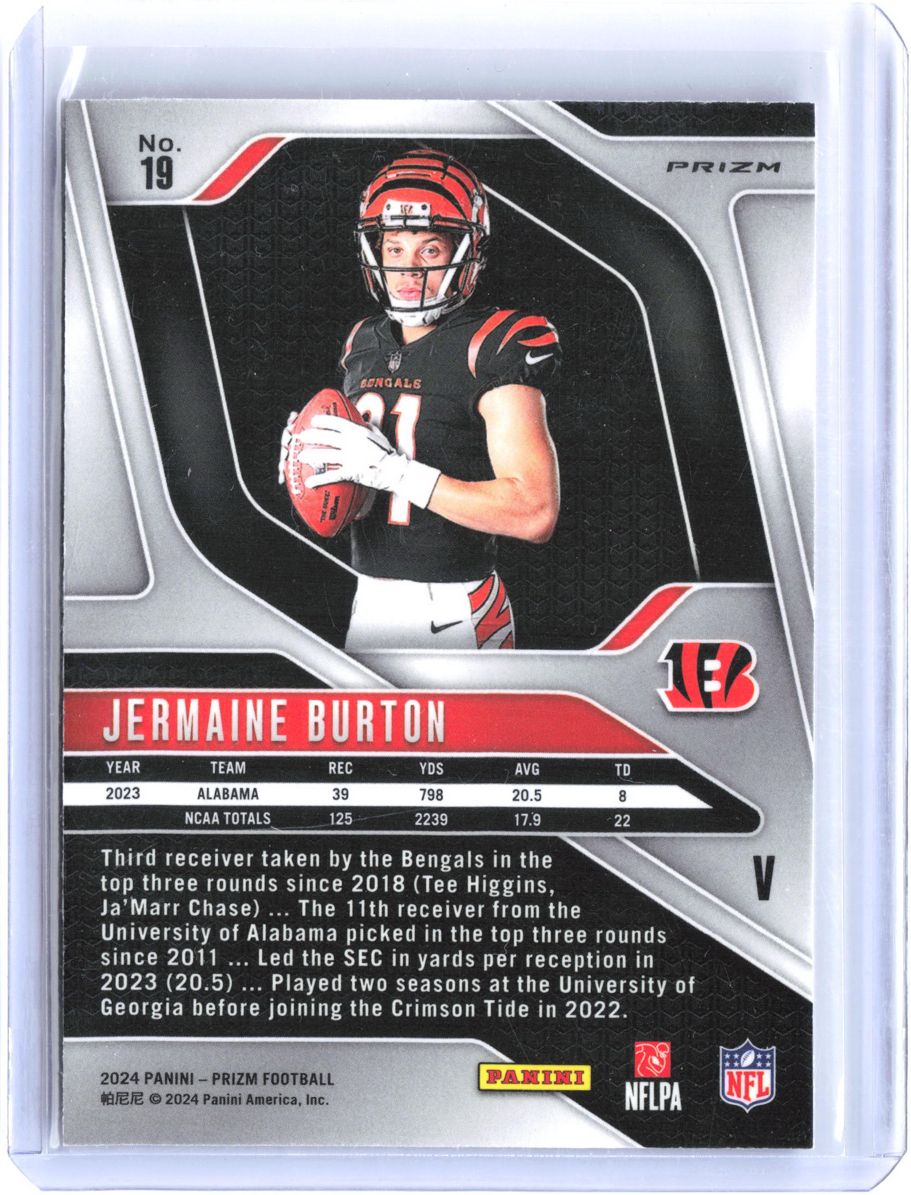 2024 Panini Prizm #19 Jermaine Burton Rookie Variations Silver Prizm