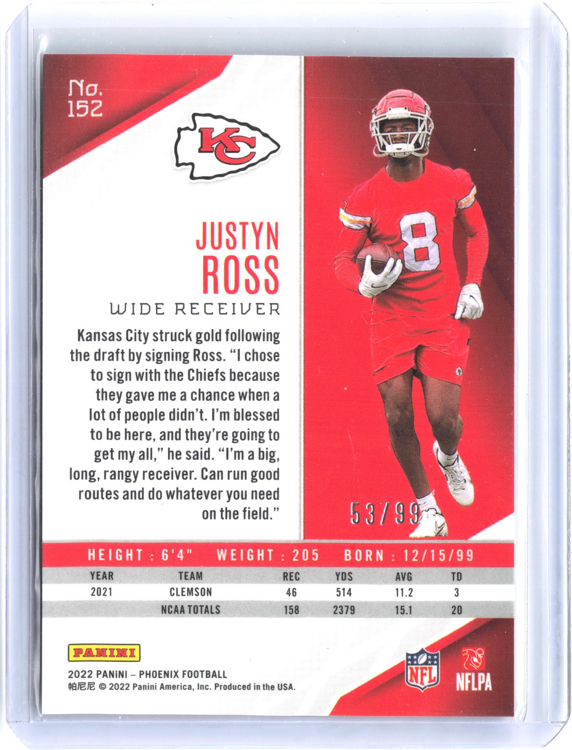 2022 Panini Phoenix #152 Justyn Ross Red Lazer #/150