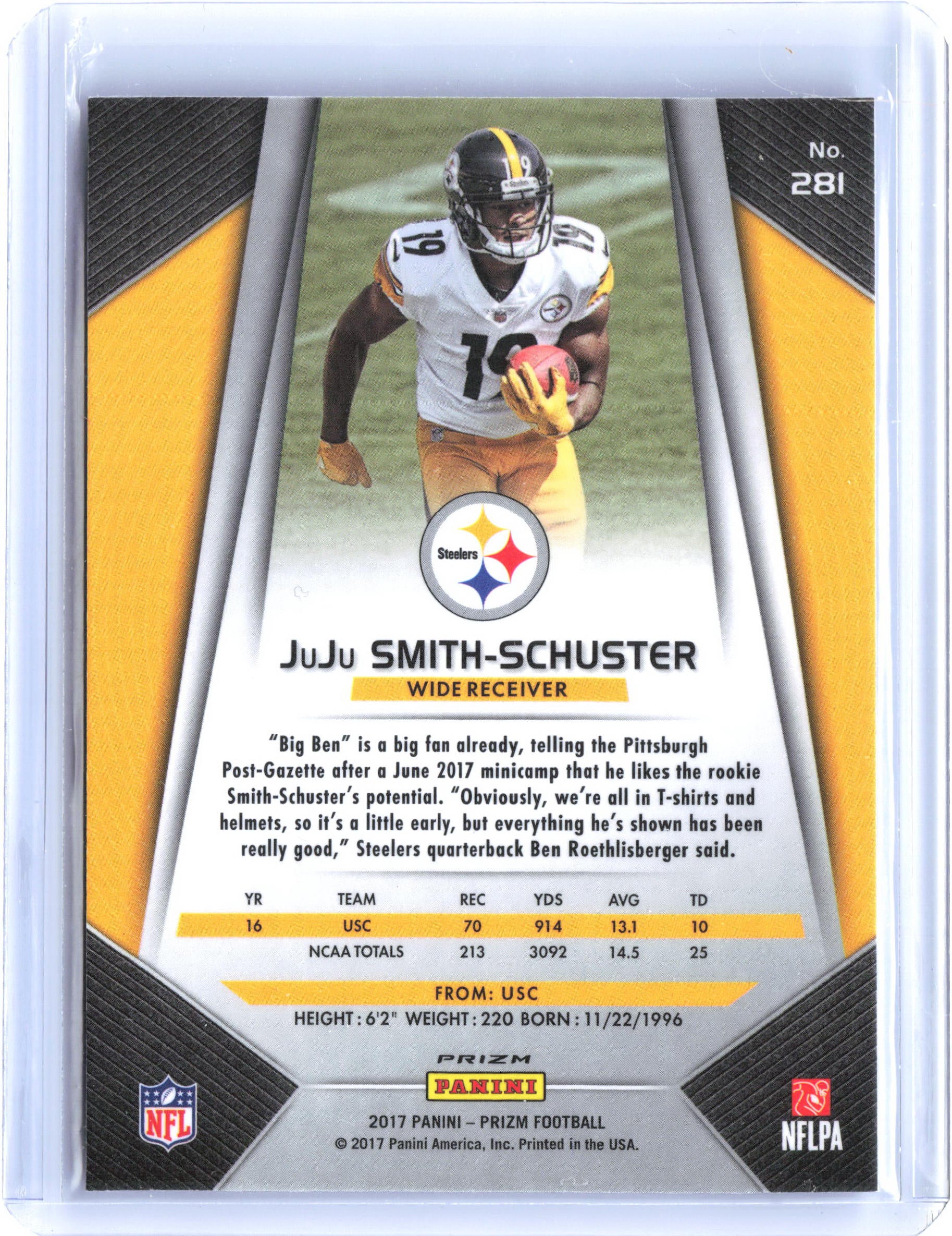 2017 Panini Prizm #281 JuJu Smith-Schuster Prizm