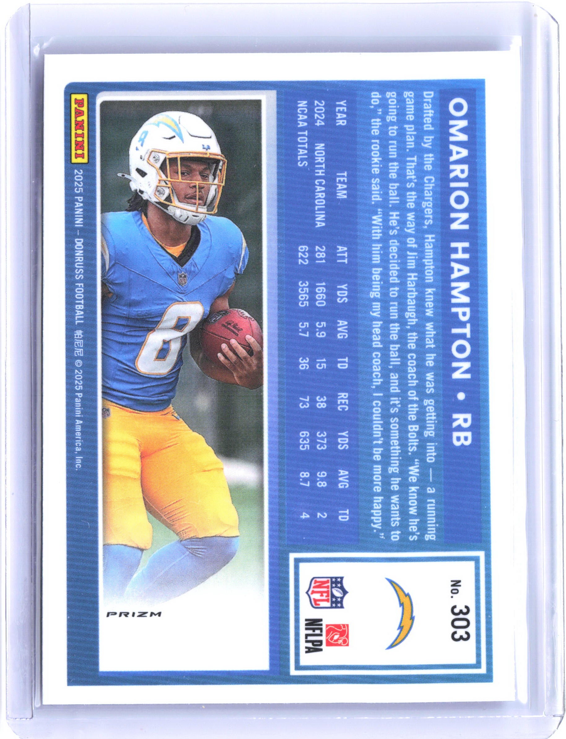 2025 Donruss #303 Omarion Hampton Optic Rated Rookies Preview Holo