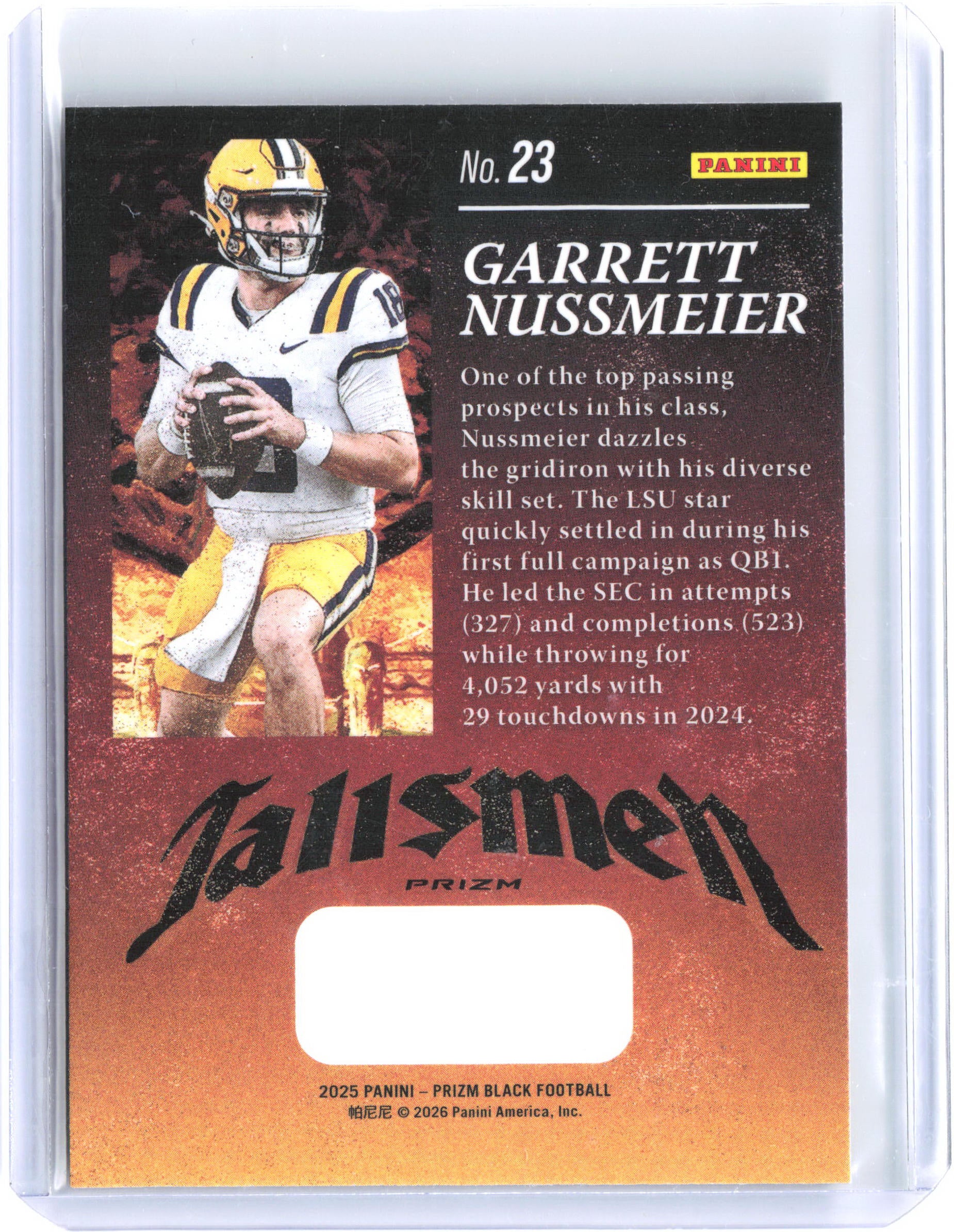 2025 Panini Prizm Black #23 Garrett Nussmeier Talisman