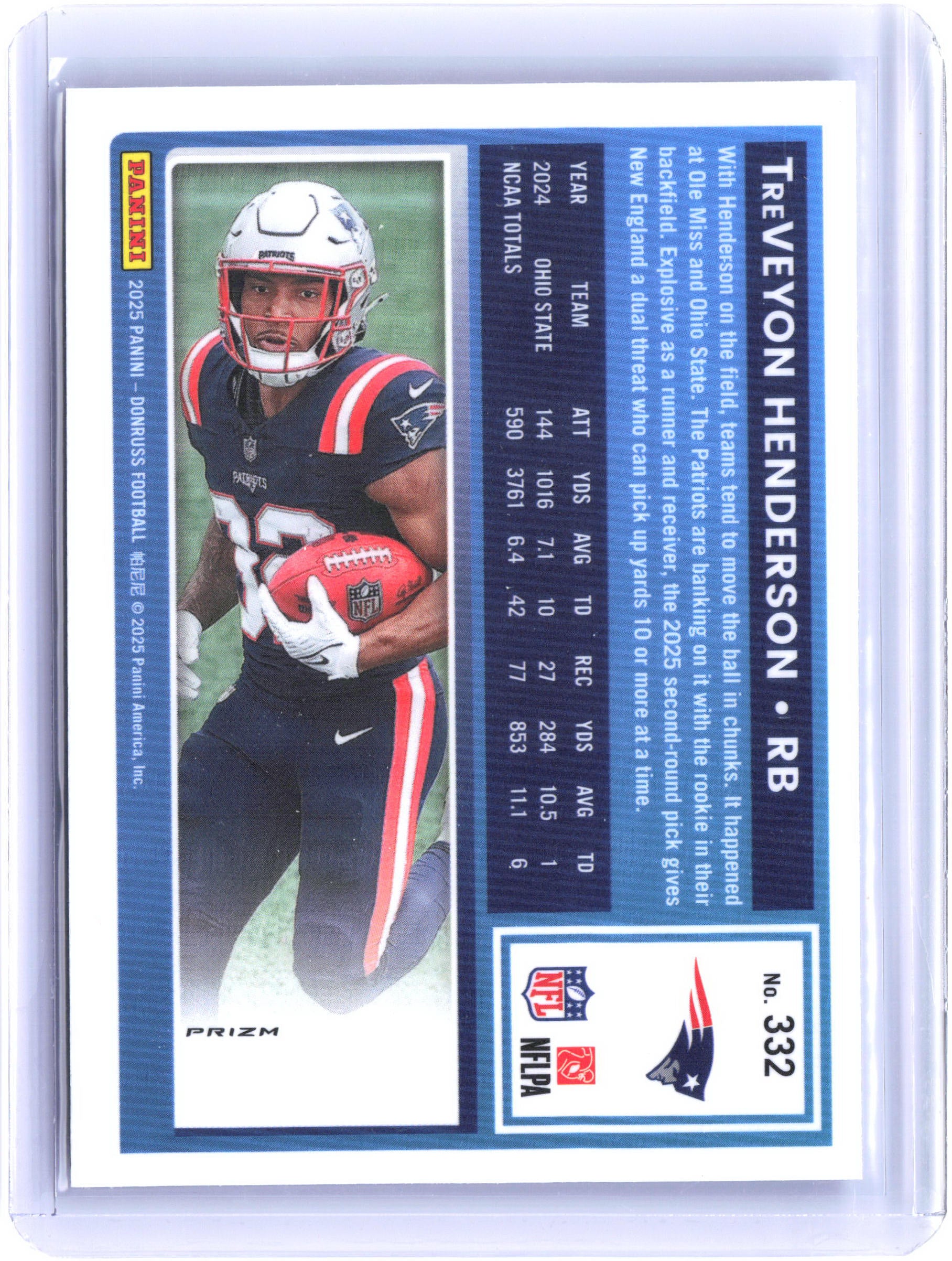 2025 Donruss #332 TreVeyon Henderson Optic Rated Rookies Preview Holo