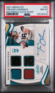 2021 Panini Absolute #201 Trevor Lawrence Materials Auto-Quad PSA 8